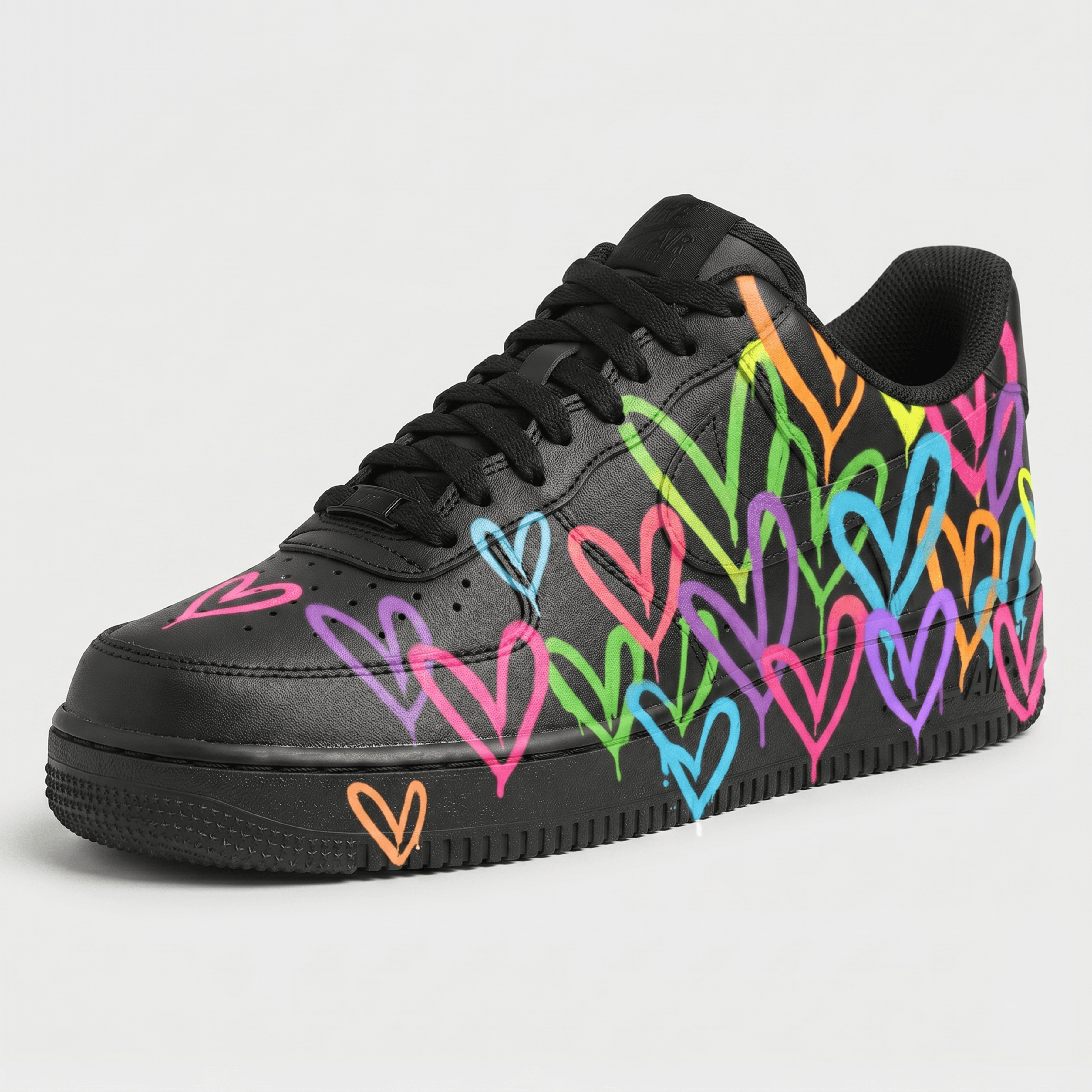 Custom Neon Heart AF1 Sneakers, Hand Painted Colorful Heart Splatter Shoes, Unique Streetwear AF1 Sneakers, Personalized Gift for Him Her. - gallery image 4