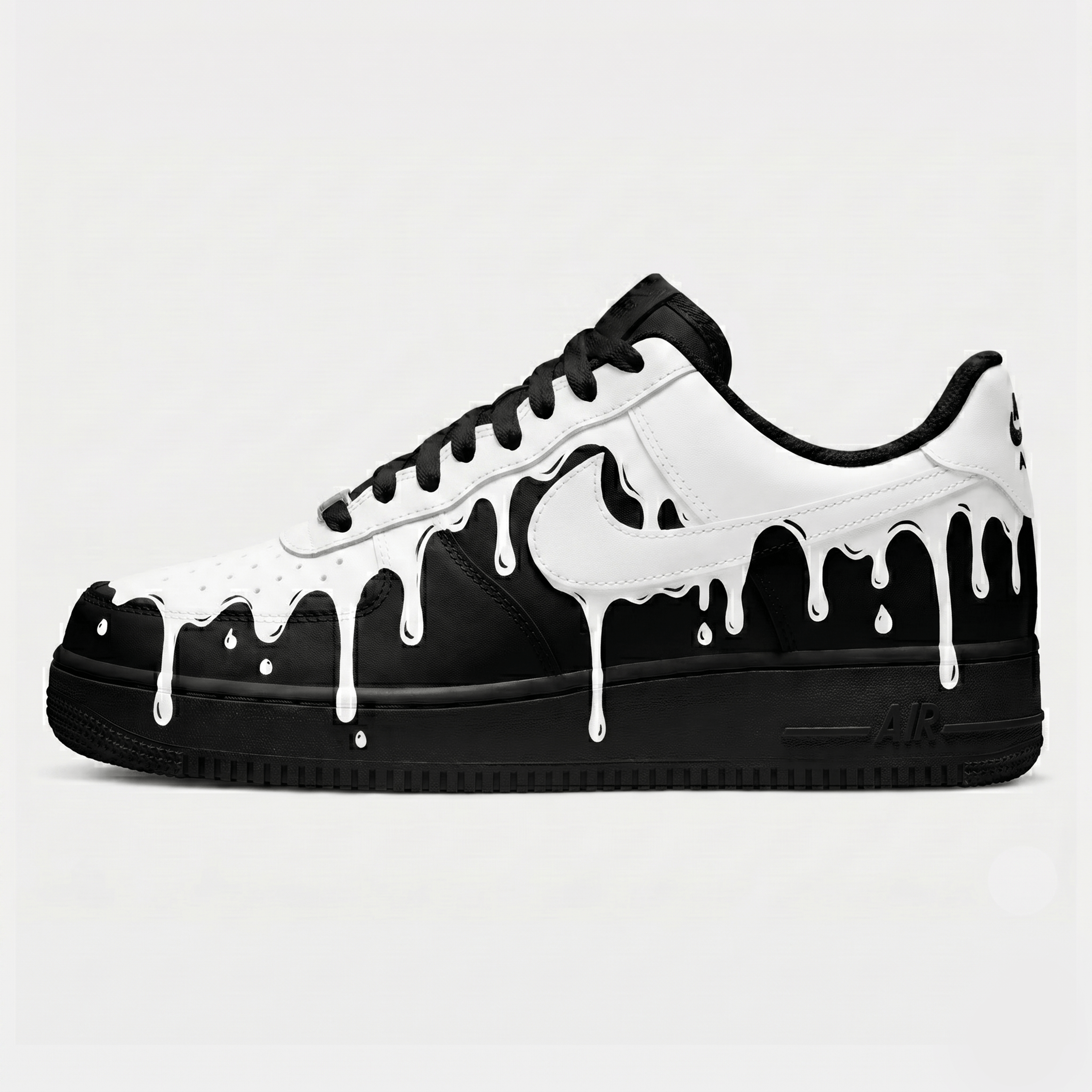 Custom White Melting Black AF1 Sneakers, Hand Painted White Drip AF1 Shoes, Unique Streetwear Shoes. - gallery image 4