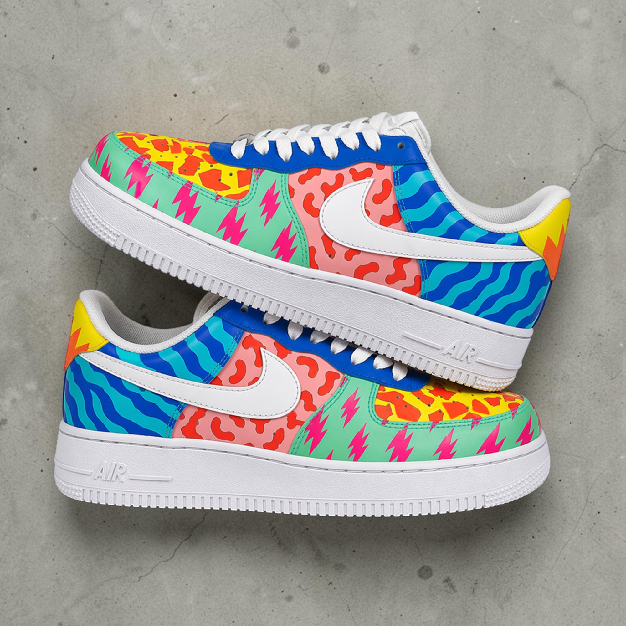 Custom Multi-Pattern AF1 Sneakers, Hand Painted Neon Patchwork Sneakers, Colorful Style Shoes, White Custom AF1, Unique Gift for Him Her. - gallery image 1