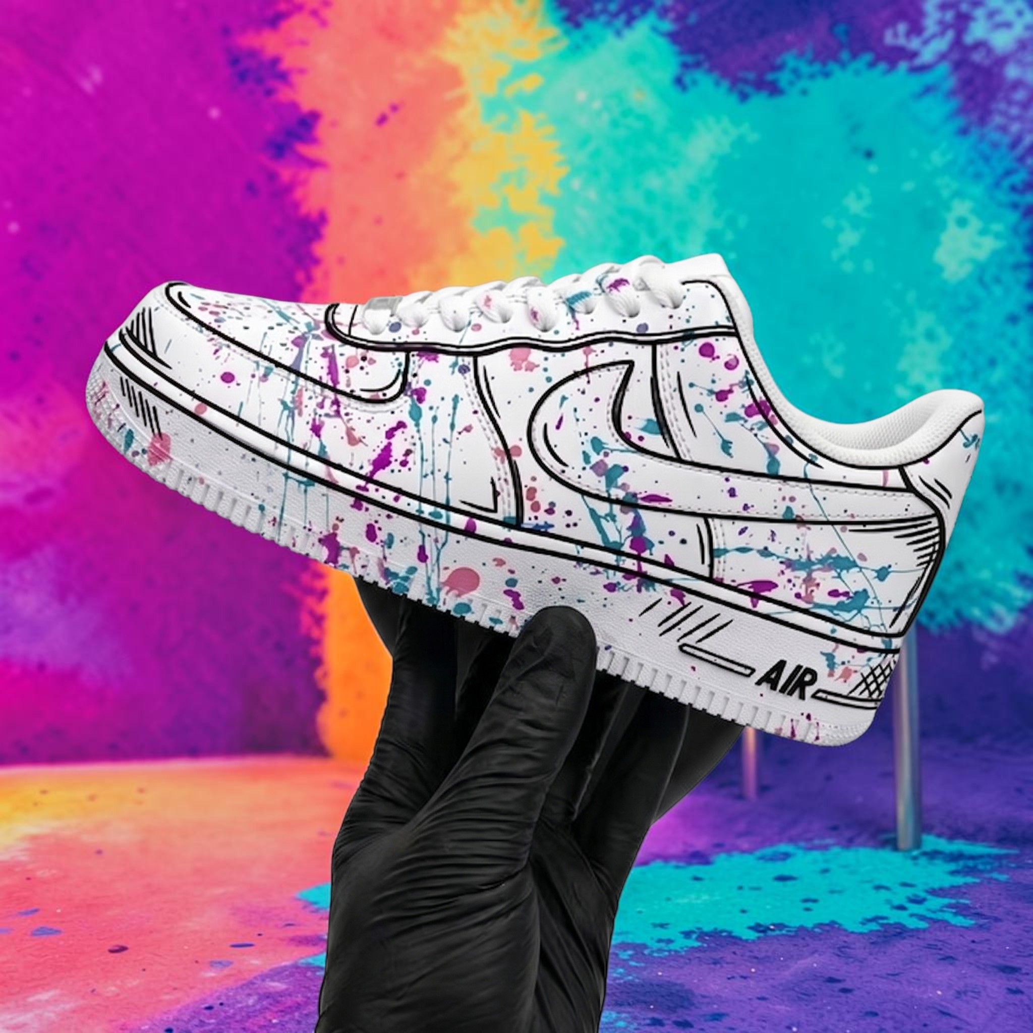 Custom Graffiti Sneakers, Hand-Painted Splash Art Shoes, Personalized Sneakers for Art Lovers, Colorful Paint Drip Design - thumbnail