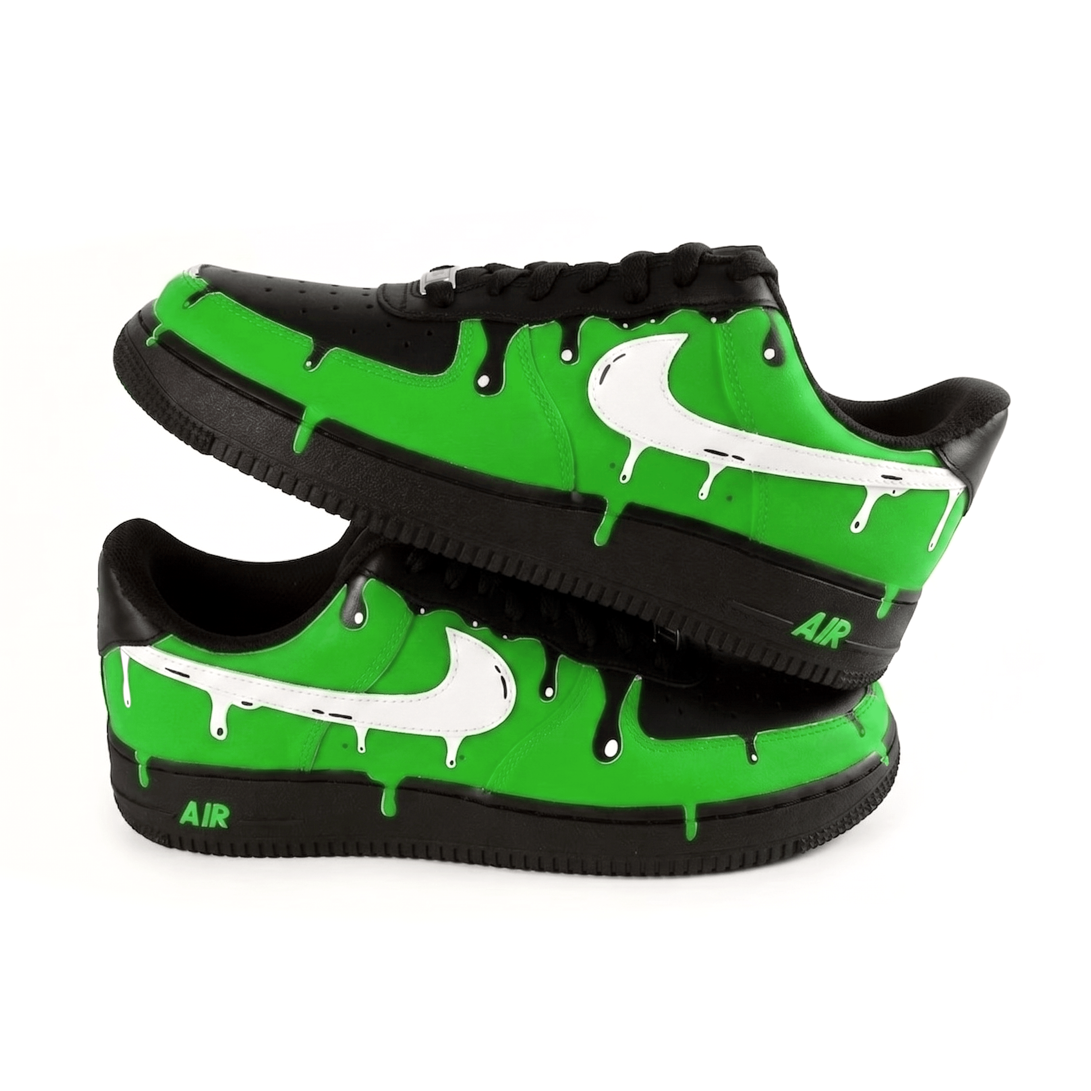 Custom Green Black Drip Sneakers,  Green Melting Paint Design Shoes, Hand Painted Green Shoes, Personalized Gift for Him Her. - thumbnail