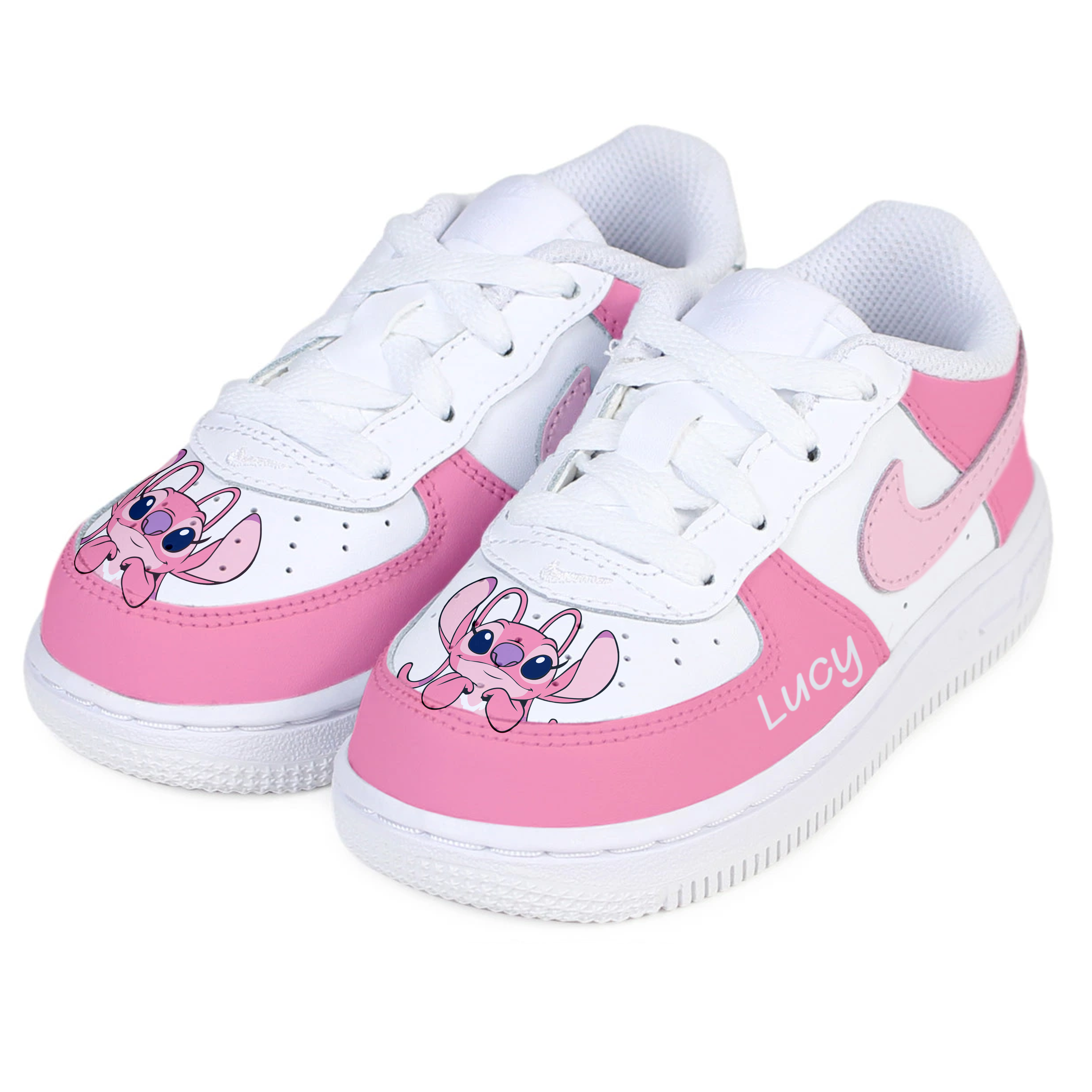 Custom Blue Pink Alien AF1 Kids Sneakers, Hand Painted White Love Alien Sneakers, Cartoon Characters Shoes, Gift for Him Her. - gallery image 3