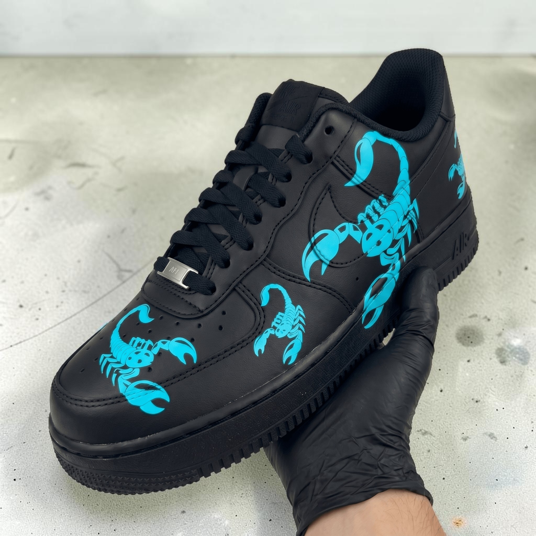 Hand-Painted Neon Scorpion AF1 Sneakers, Custom Black Shoes, Scorpio Zodiac AF1 Sneakers, Unique Street Style Shoes. - gallery image 1