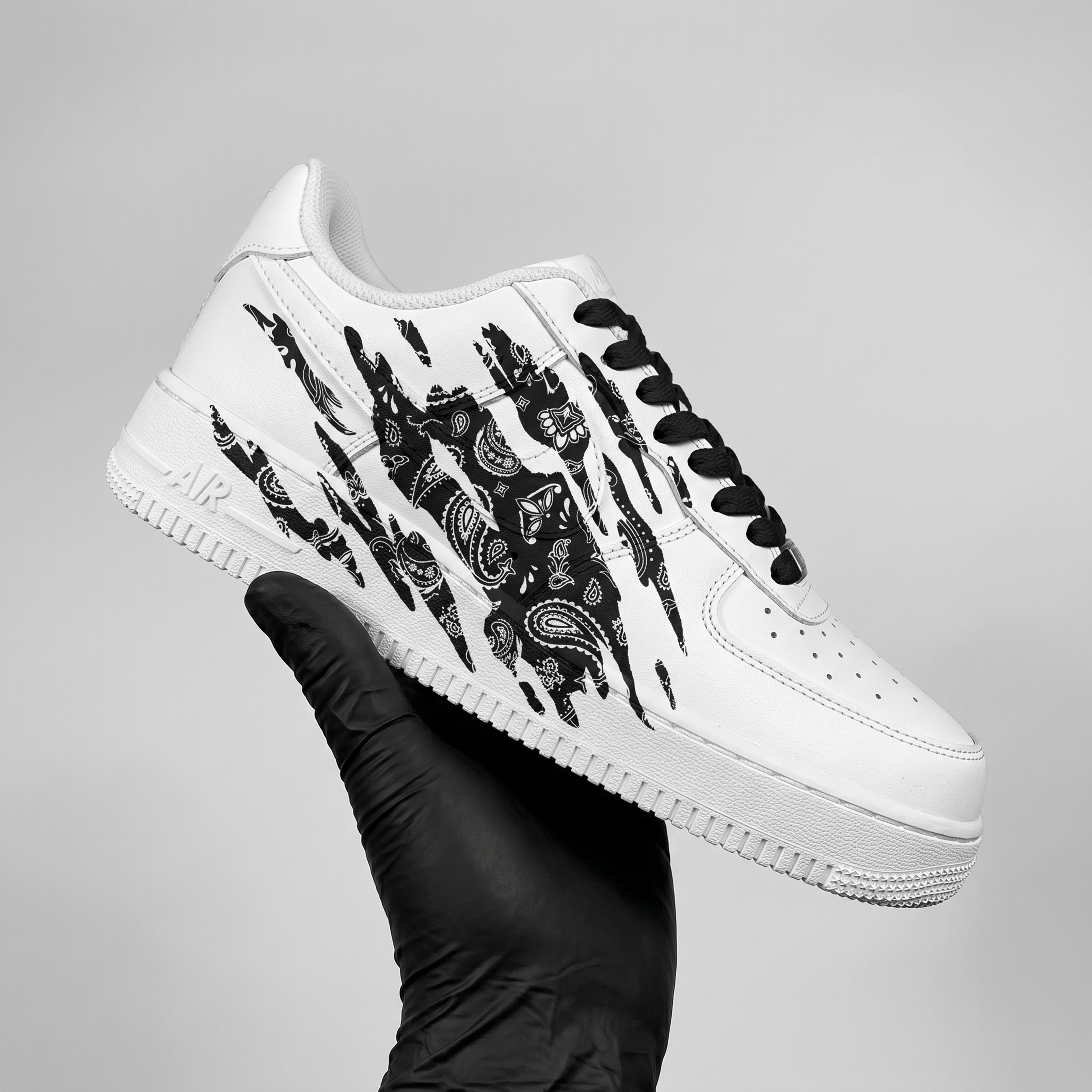 Custom Black Bandana AF1, Hand Painted Black Scratch Shoes, Bandana Scratch AF1 Sneakers, Unique Gift for Him Her. - gallery image 4
