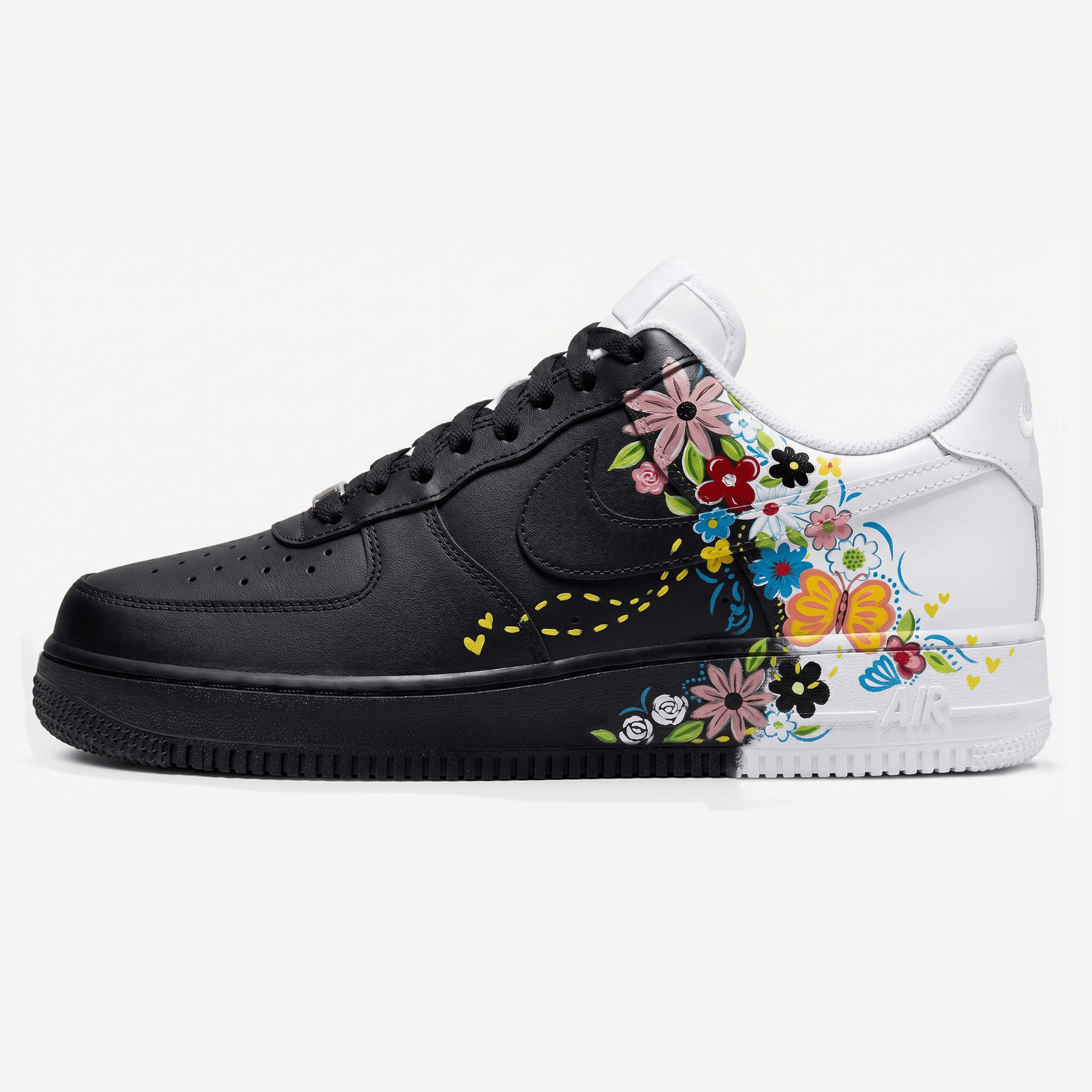 Custom Floral Sneakers, Hand-Painted Butterfly & Flower Design Shoes, Personalized Sneakers for Nature Lovers, Vibrant Colorful Art - gallery image 3