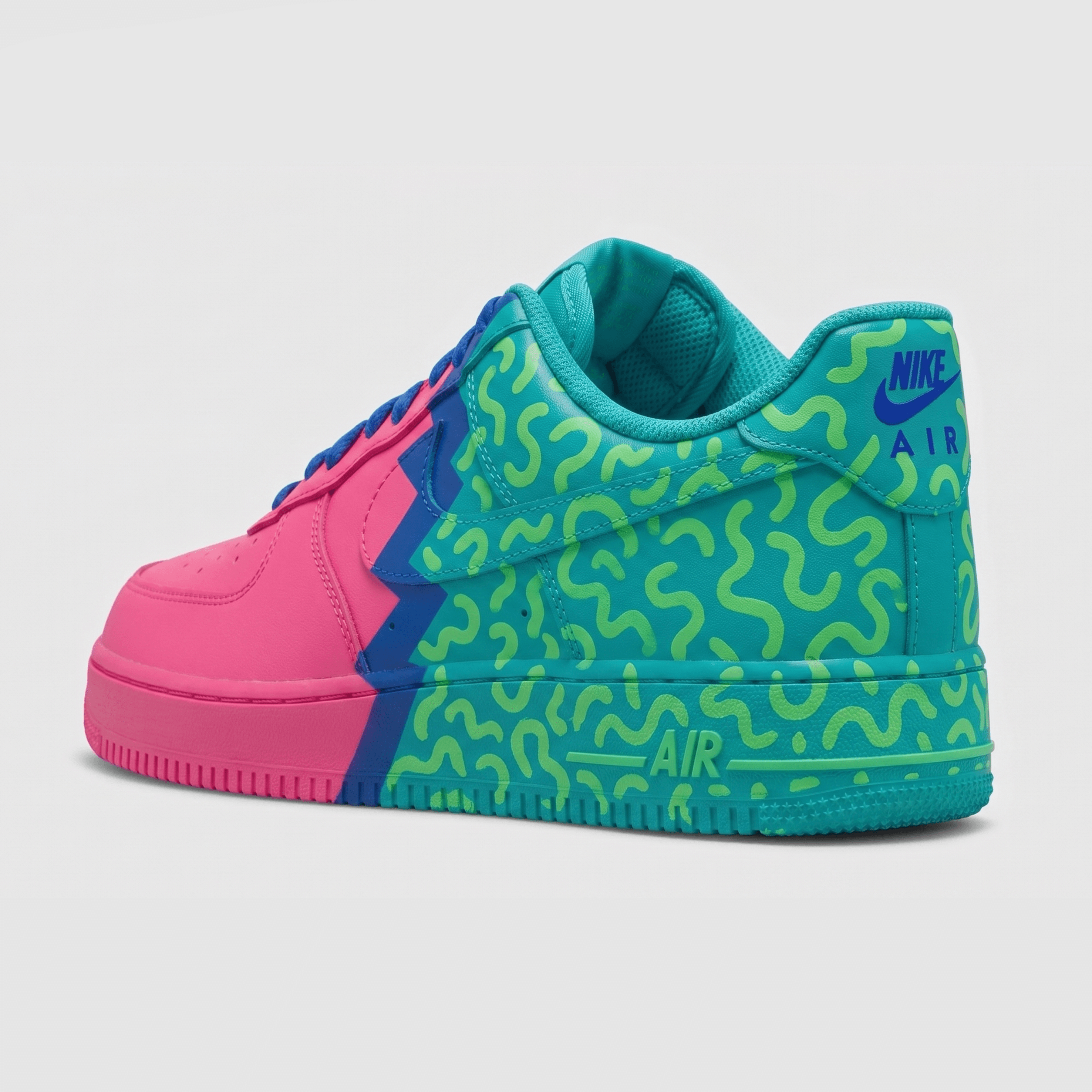 Custom Pink and Teal Gradient AF1 Sneakers, Hand-Painted Doodle Sneakers, Streetwear Shoes, Unique Split-Color Custom AF1 Design. - gallery image 1