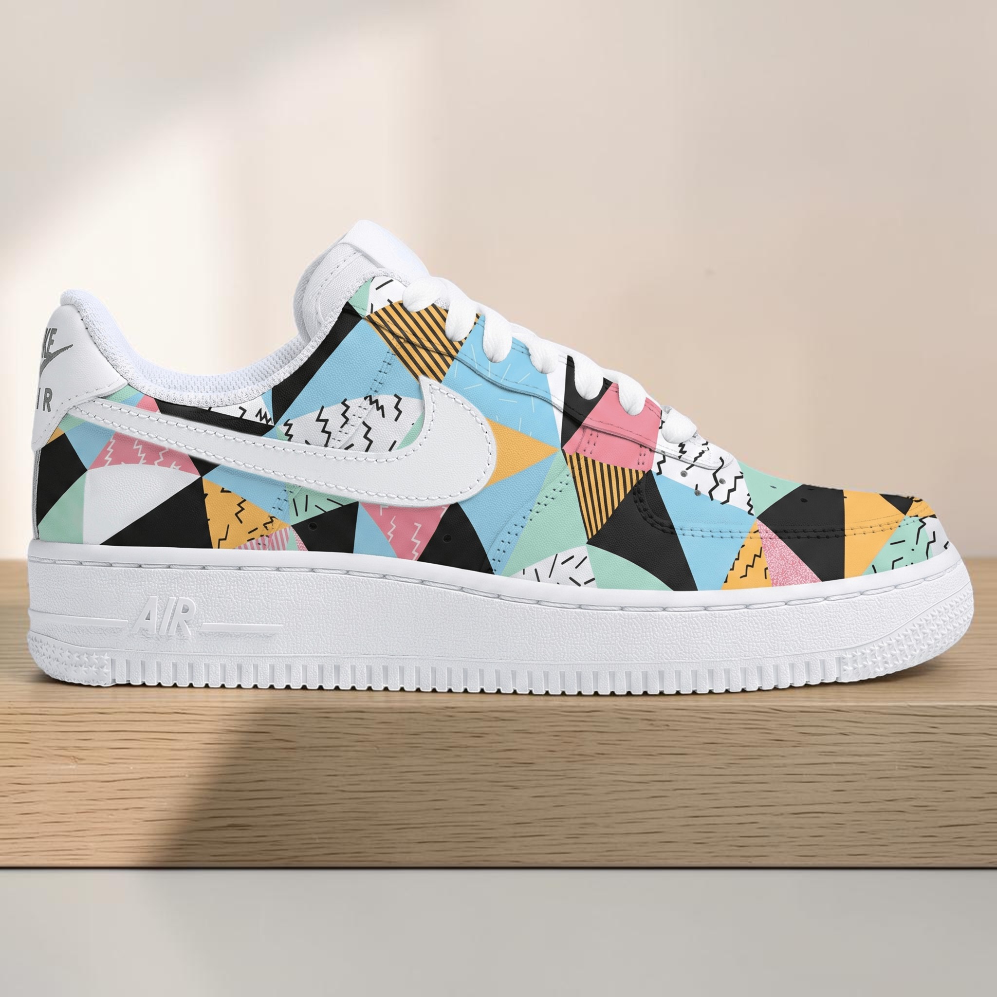 Hand Painted AF1 Geometric Pastel Sneakers, Custom Colorful Pattern Shoes,  Unique Streetwear Shoes, Gift for Him Her. - gallery image 1
