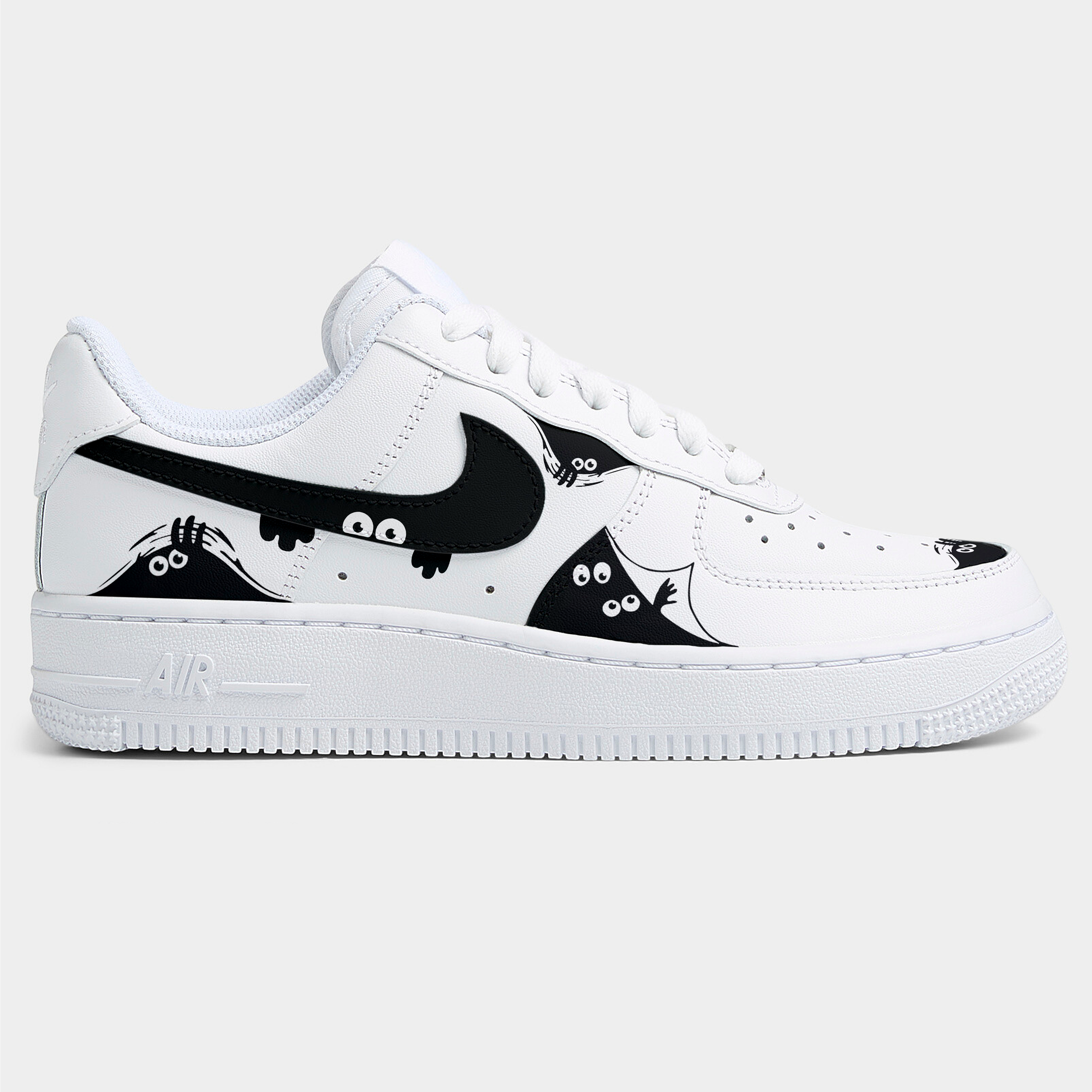 Custom Cute Monster Hide AF1 Sneakers, Hand-Painted Peeking Monster Shoes, Black and White Aesthetic Footwear, Gift for Sneakerheads. - gallery image 2
