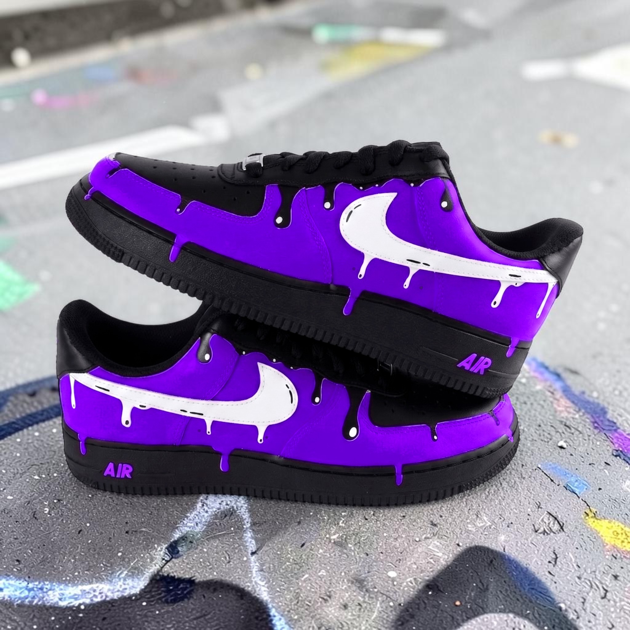 Custom Black Purple Drip Sneakers, Purple Melting Paint Design Shoes, Hand Painted Purple Shoes, Personalized Gift for Him Her. - gallery image 1