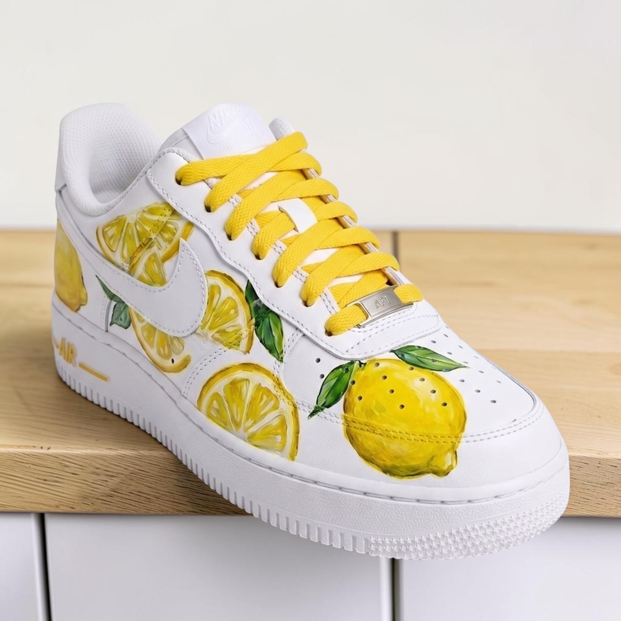 Custom Lemon Slice AF1 Sneakers, Hand Painted Lemon Yellow Shoes, Custom White AF1 Sneakers, Vibrant Fruit Shoes, Unique Gift for Art Lovers - gallery image 1