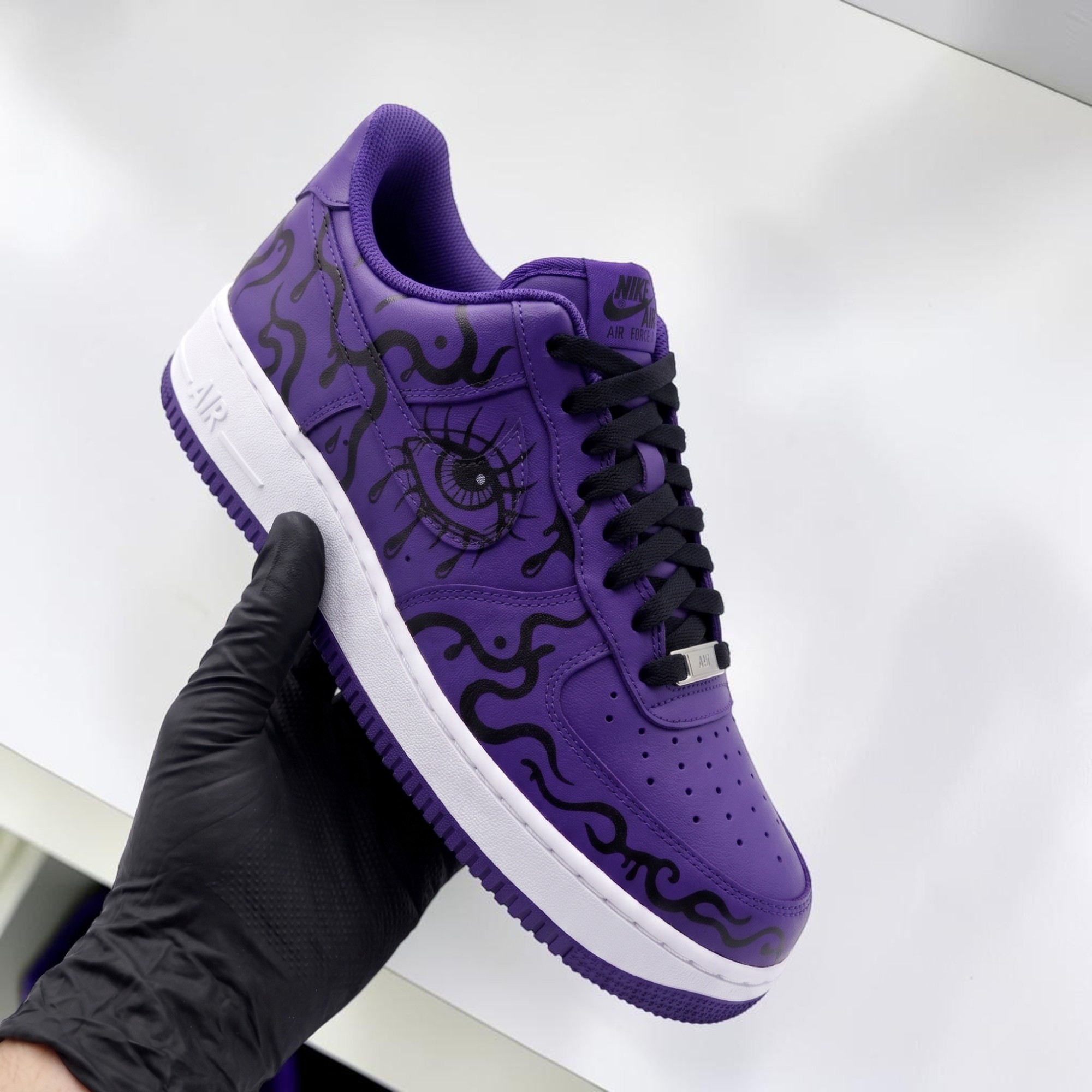 Custom Eye Purple AF1 Sneakers, Hand Painted Black Eye Sneakers, Unique Streetwear Shoes, Unique Gift for Him Her. - gallery image 1