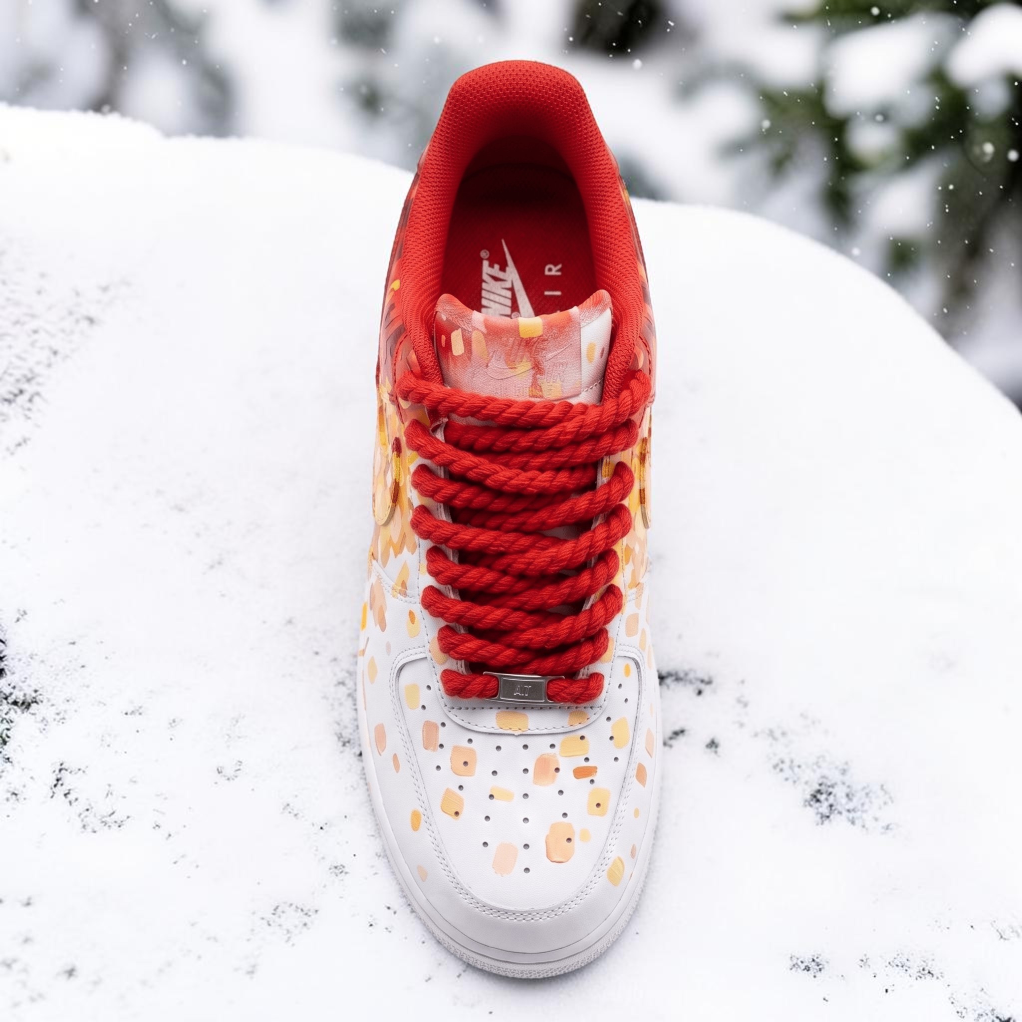 Hand Painted Red and Orange AF1 Sneakers, Custom Oil Paint Style Sneakers, White Artistic AF1 Shoes, Personalized Bold Statement Footwear. - gallery image 3
