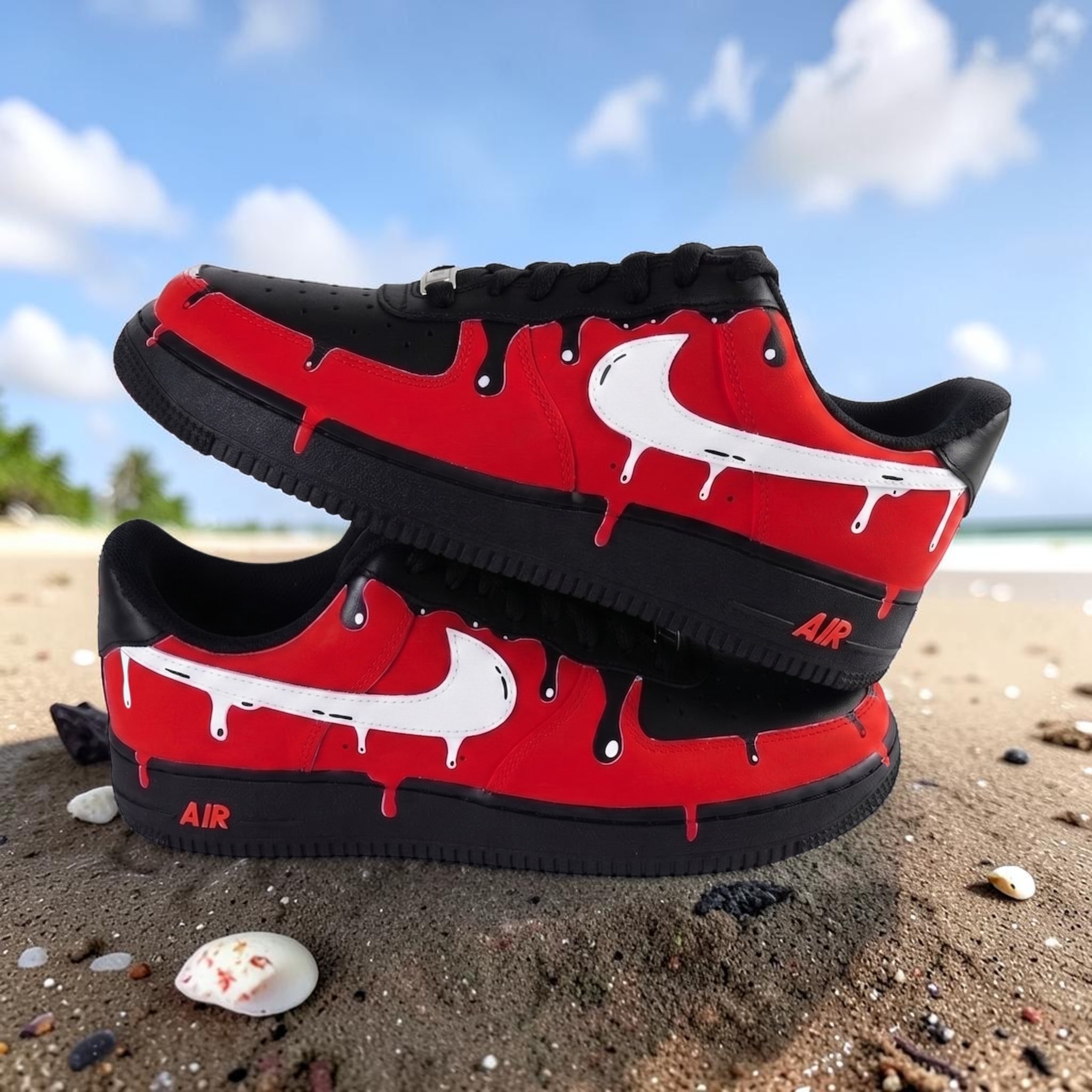 Hand Painted Red Black Splatter Sneakers, Custom Black and Red Drip Sneakers, Unique Design Shoes, Personalized Gift for Him Her. - gallery image 2