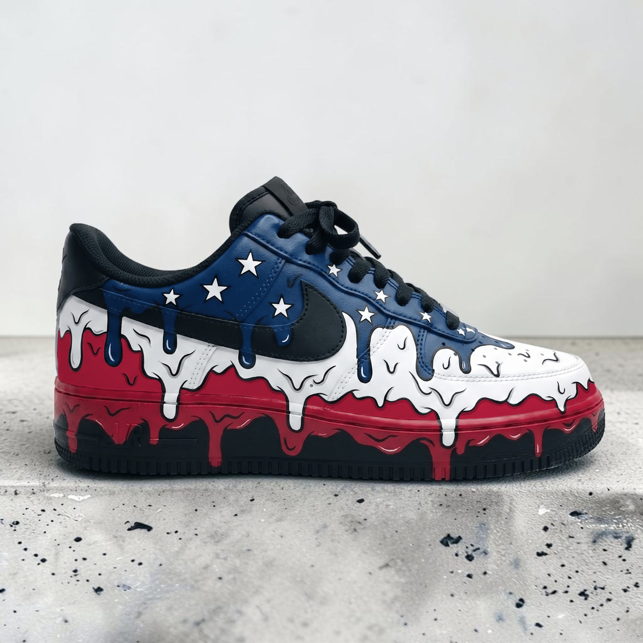 Custom USA Drip Sneakers, Hand-Painted American Flag Design Shoes, Personalized Sneakers for Patriot Lovers, Red White Blue Drip Art - gallery image 4