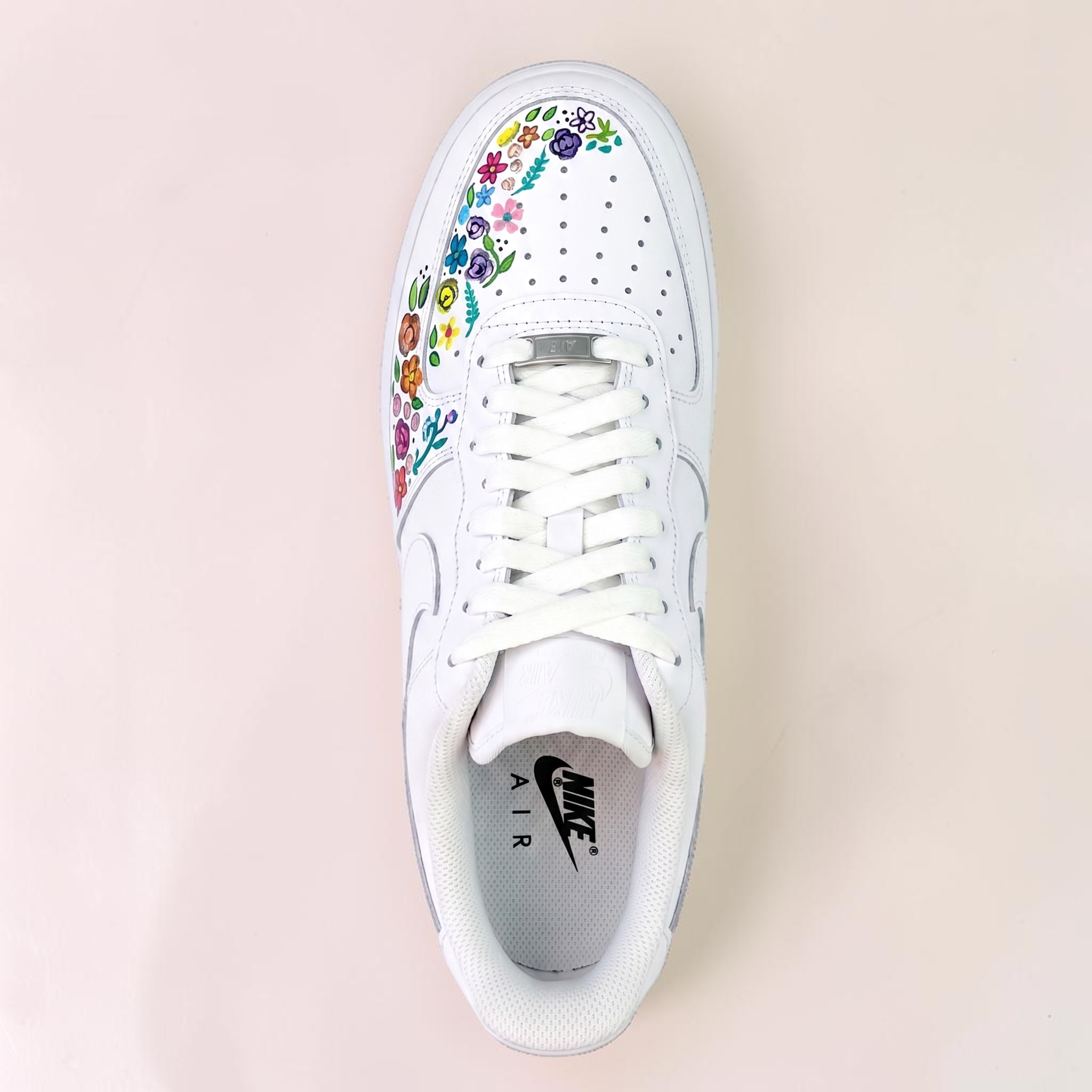 Hand Painted Floral AF1 Sneakers, Custom Colorful Flower Sneakers, White AF1 with Flowers, Minimalist Spring Style Footwear, Gift for Her. - gallery image 2