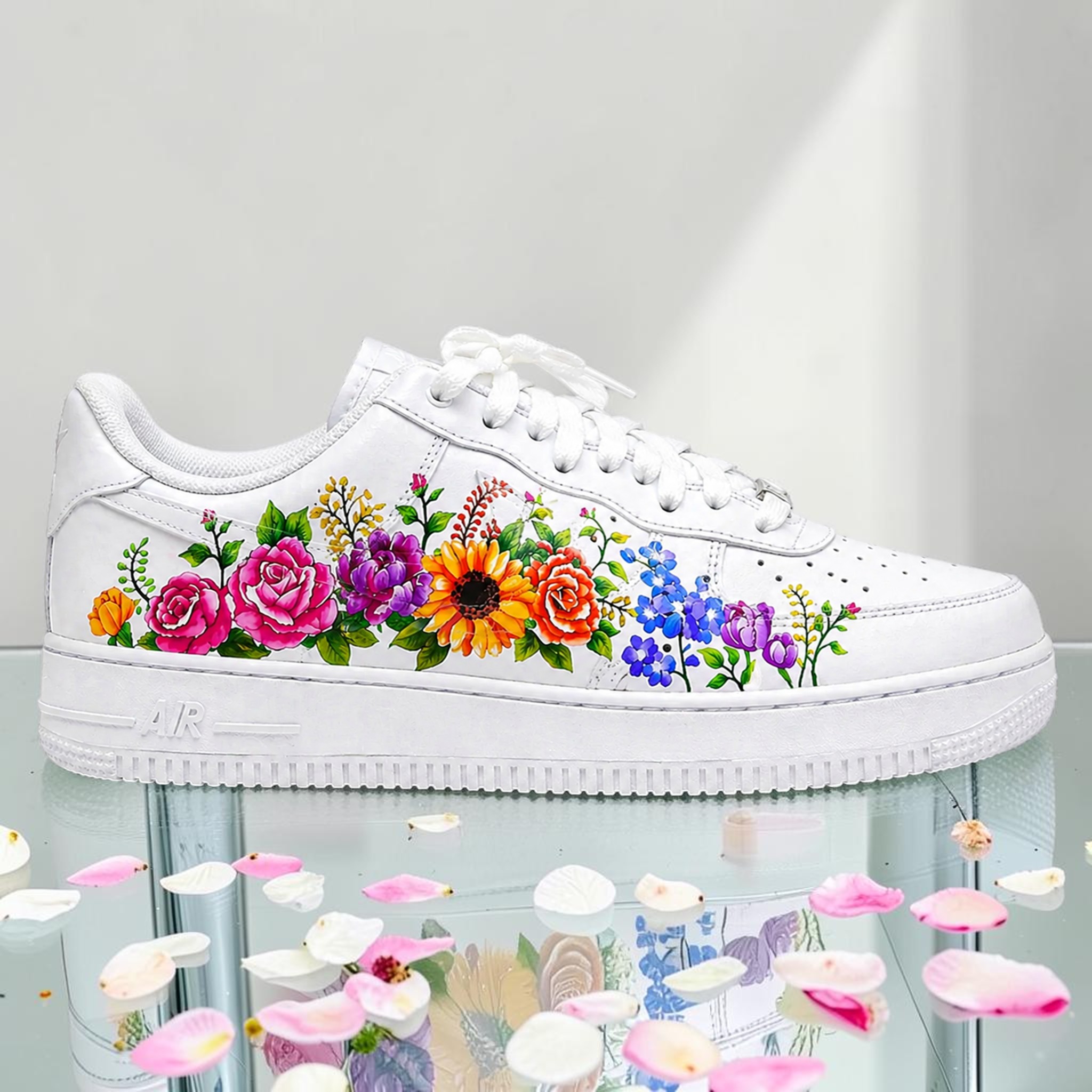 Custom Floral AF1 Sneakers, Hand Painted Colorful Flower Shoes, Unique Spring Garden Shoes, AF1 Sneakers for Teens and Women. - gallery image 2