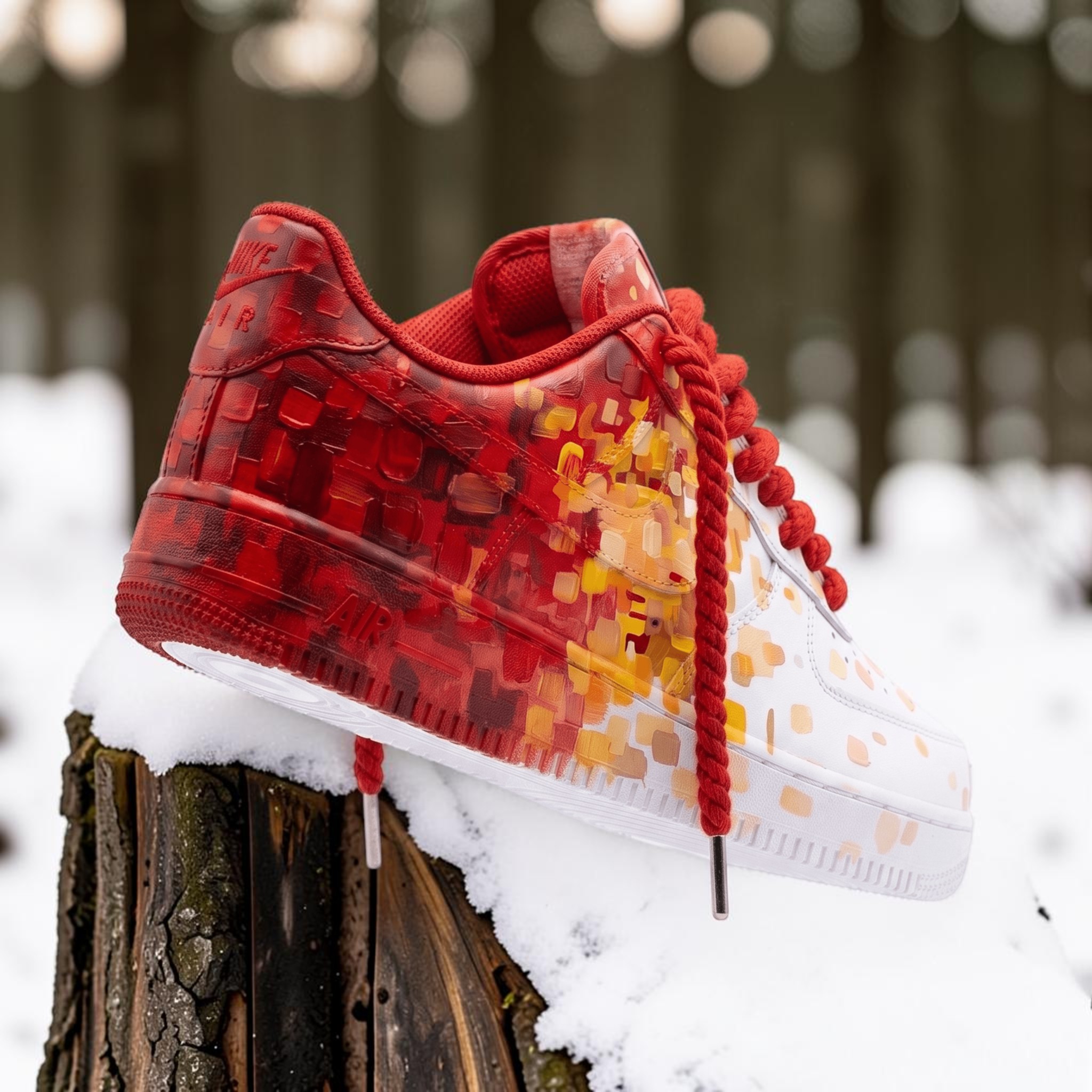Hand Painted Red and Orange AF1 Sneakers, Custom Oil Paint Style Sneakers, White Artistic AF1 Shoes, Personalized Bold Statement Footwear. - gallery image 1