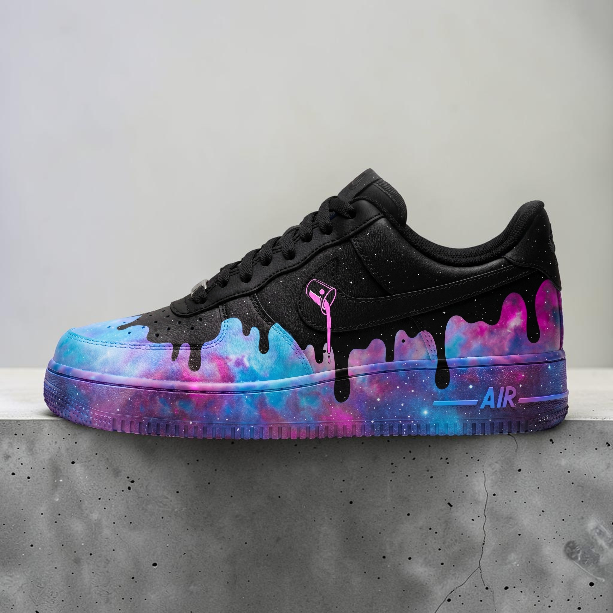 Custom Starry Night Galaxy Splatter Sneakers, Hand Painted Purple and Blue Shoes, Black Custom Sneakers, Unique Gift for Him Her. - gallery image 1