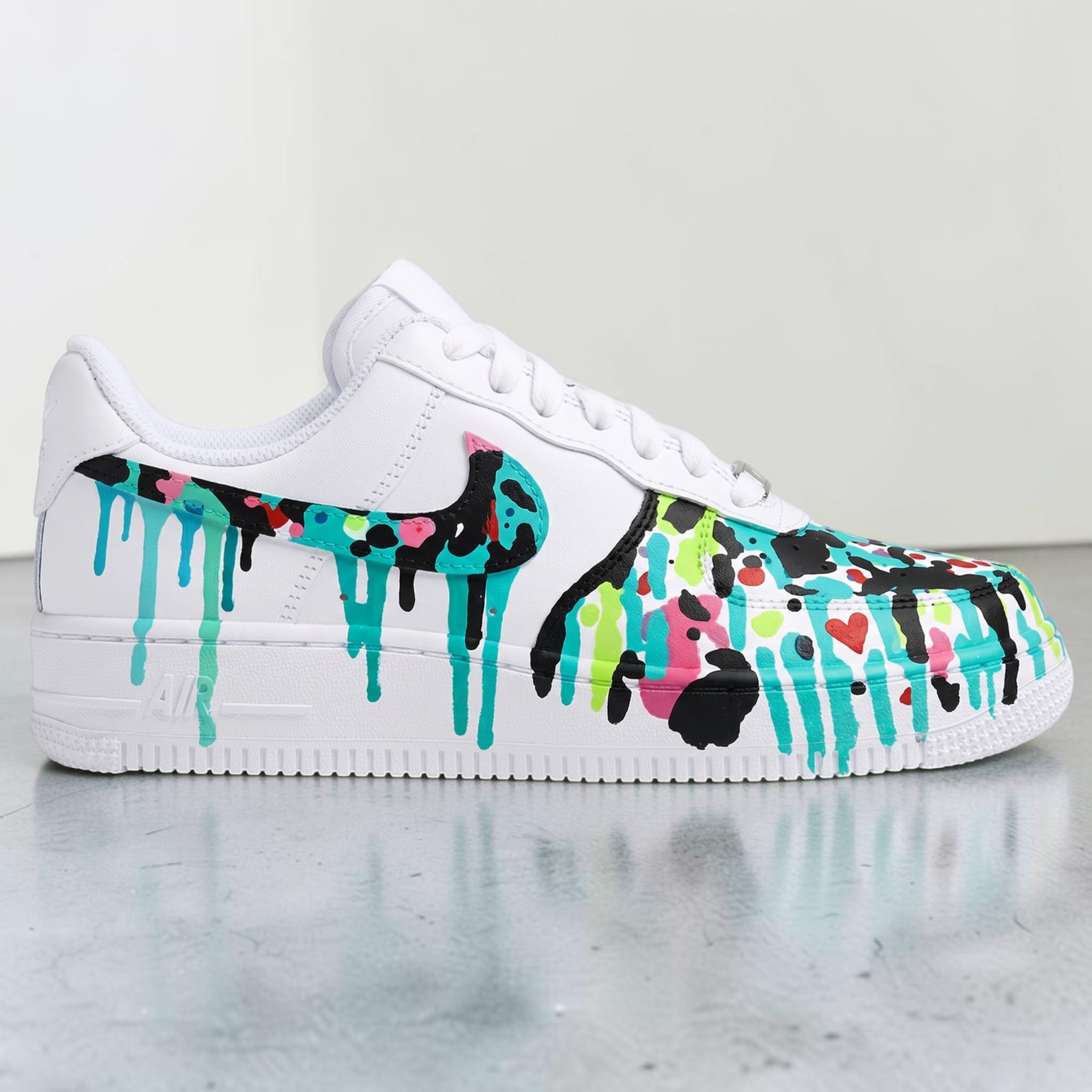 Teal Splatter Custom Sneakers, Hand Painted Colorful Shoes, White Sneakers Custom, Personalized Gift for Street Style Lovers. - gallery image 1