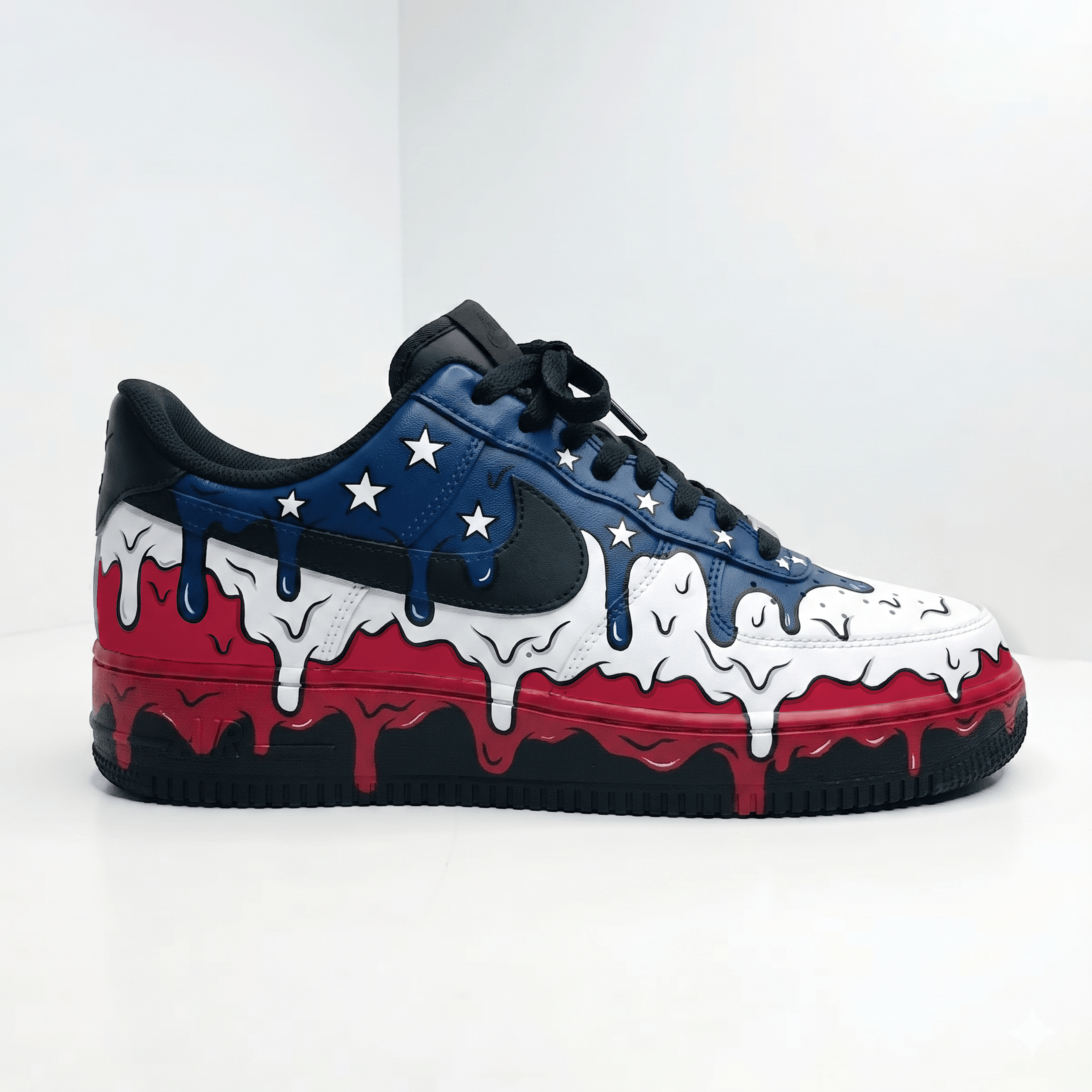 Custom USA Drip Sneakers, Hand-Painted American Flag Design Shoes, Personalized Sneakers for Patriot Lovers, Red White Blue Drip Art - gallery image 5