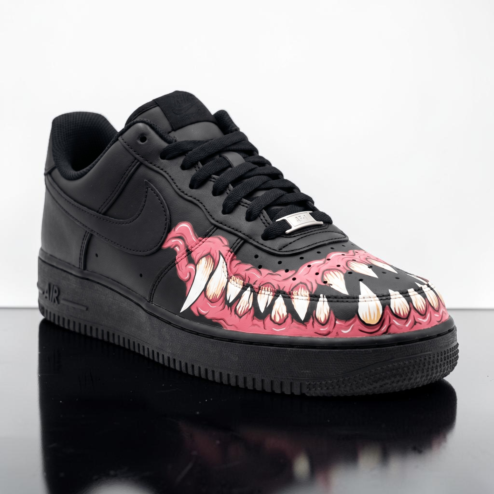 Custom Monster Mouth AF1 Sneakers, Hand Painted Horror Sneakers, Black AF1 Monster Teeth AF1 Shoes, Unique Streetwear Gift. - gallery image 3