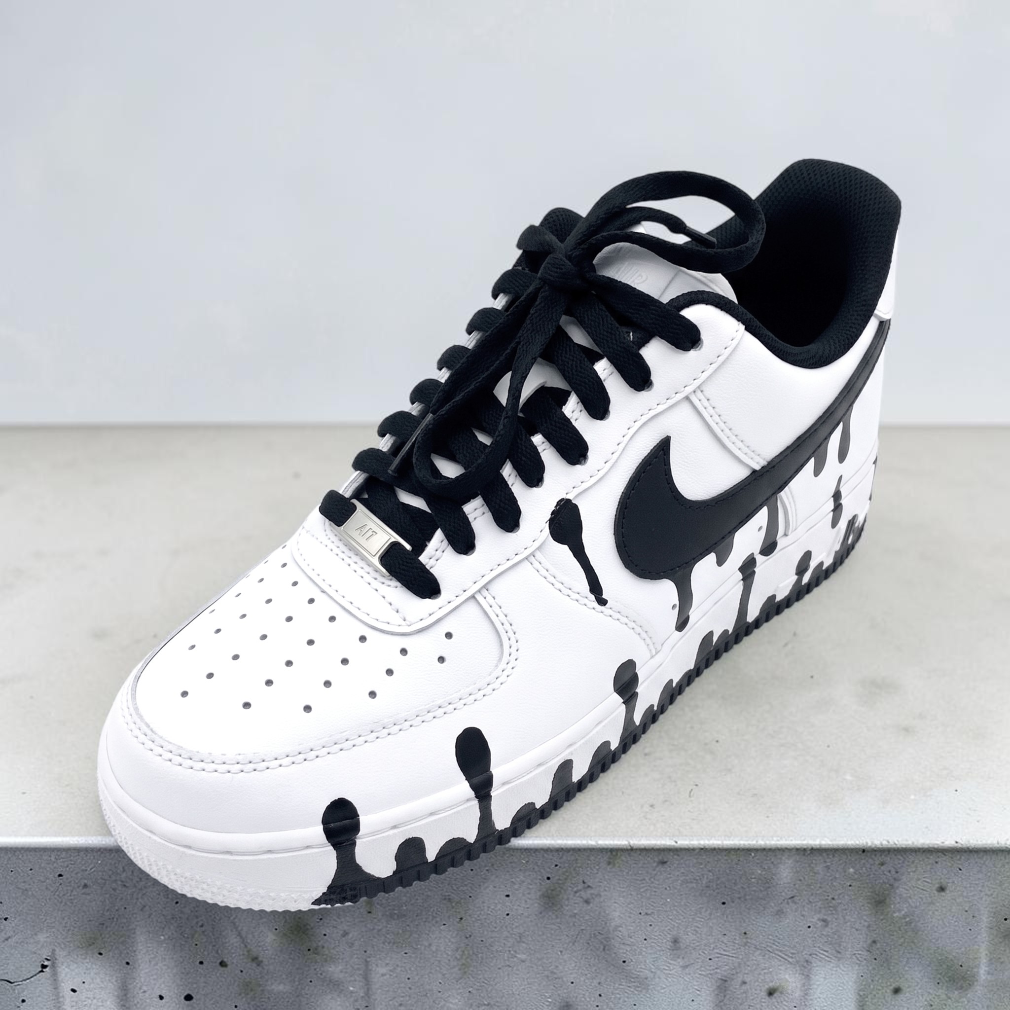 Custom AF1 Sneakers Black Drip, Hand Painted White and Black AF1 Shoes, Minimalist Drip Art Shoes, Personalized Gift for Sneakerheads. - gallery image 1