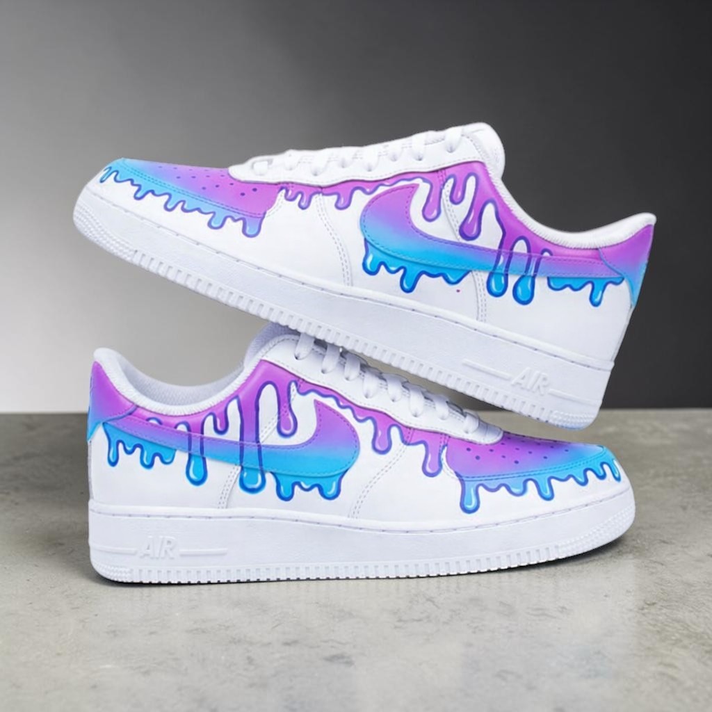 Custom Drip AF1 Sneakers, Purple Blue Ombre Hand Painted Shoes - thumbnail
