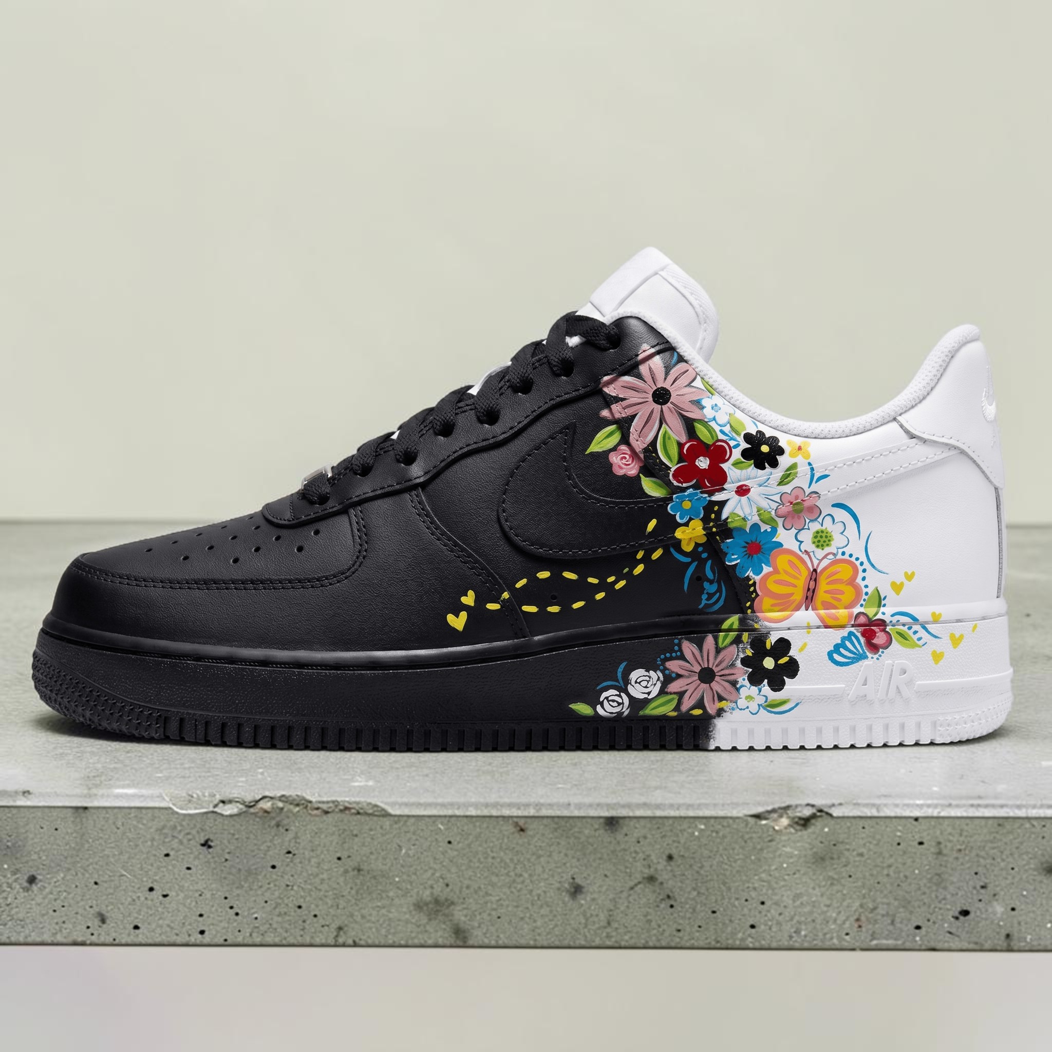 Custom Floral Sneakers, Hand-Painted Butterfly & Flower Design Shoes, Personalized Sneakers for Nature Lovers, Vibrant Colorful Art - gallery image 2