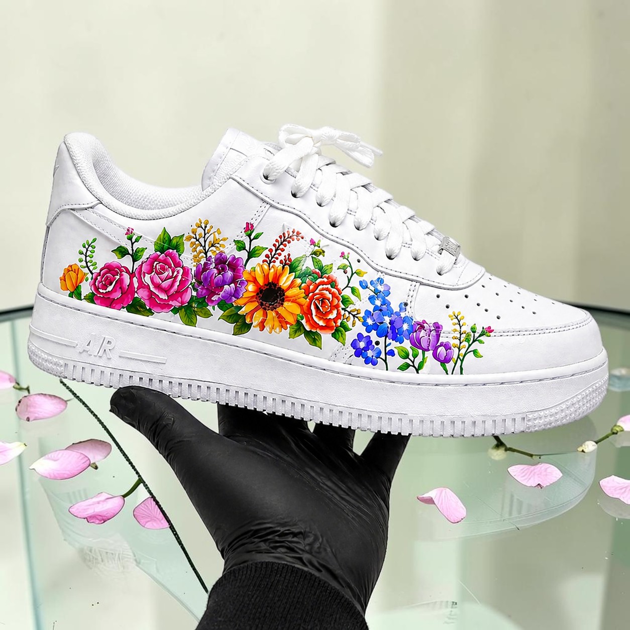 Custom Floral AF1 Sneakers, Hand Painted Colorful Flower Shoes, Unique Spring Garden Shoes, AF1 Sneakers for Teens and Women. - gallery image 1