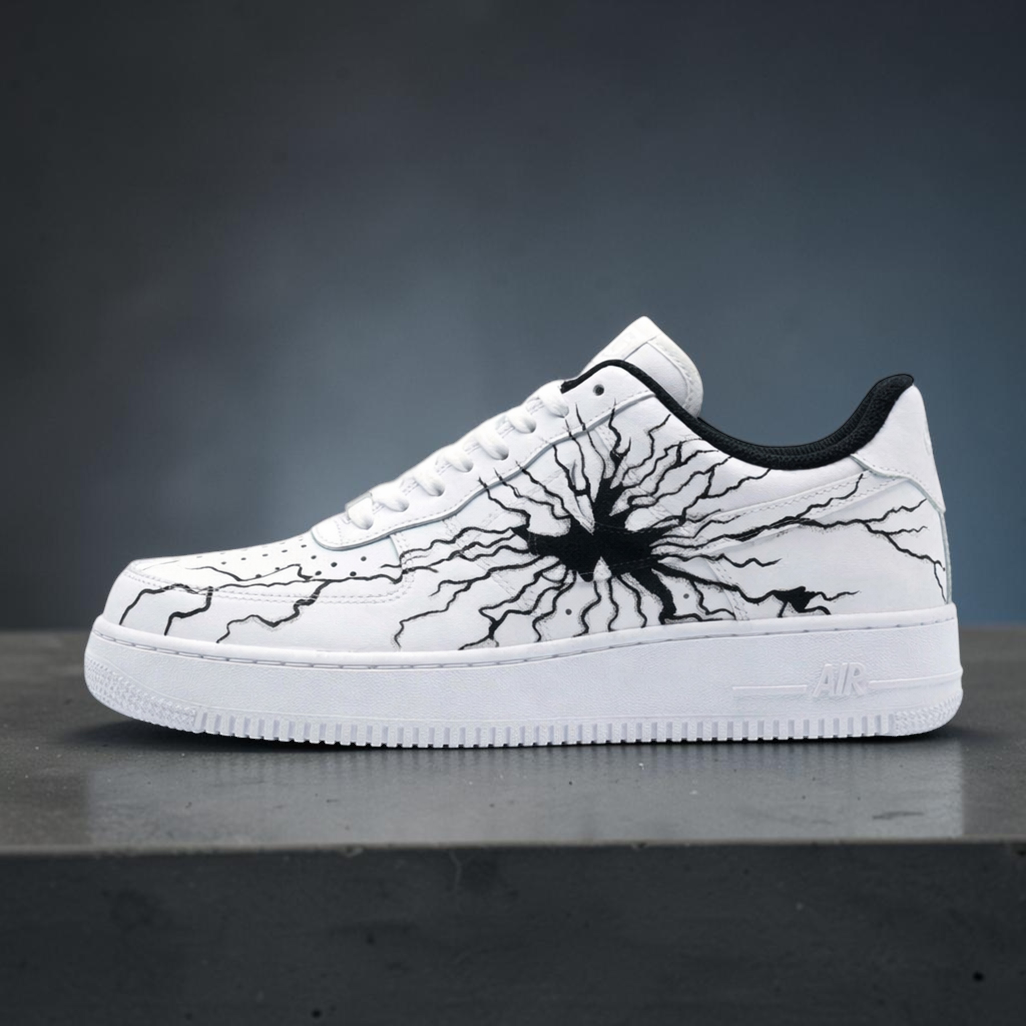 Custom White Lightning AF1 Sneakers, Hand Painted Design Shoes, Unique Lightning AF1 Sneakers. Gift for Him Her. - gallery image 2