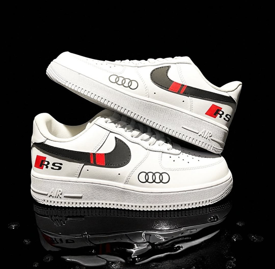 Custom A.u.di R.S AF1 Sneakers, Hand Painted Luxury Logo Car Sneakers, Personalized AF1 Sneakers, Gift for Car Lovers. - thumbnail