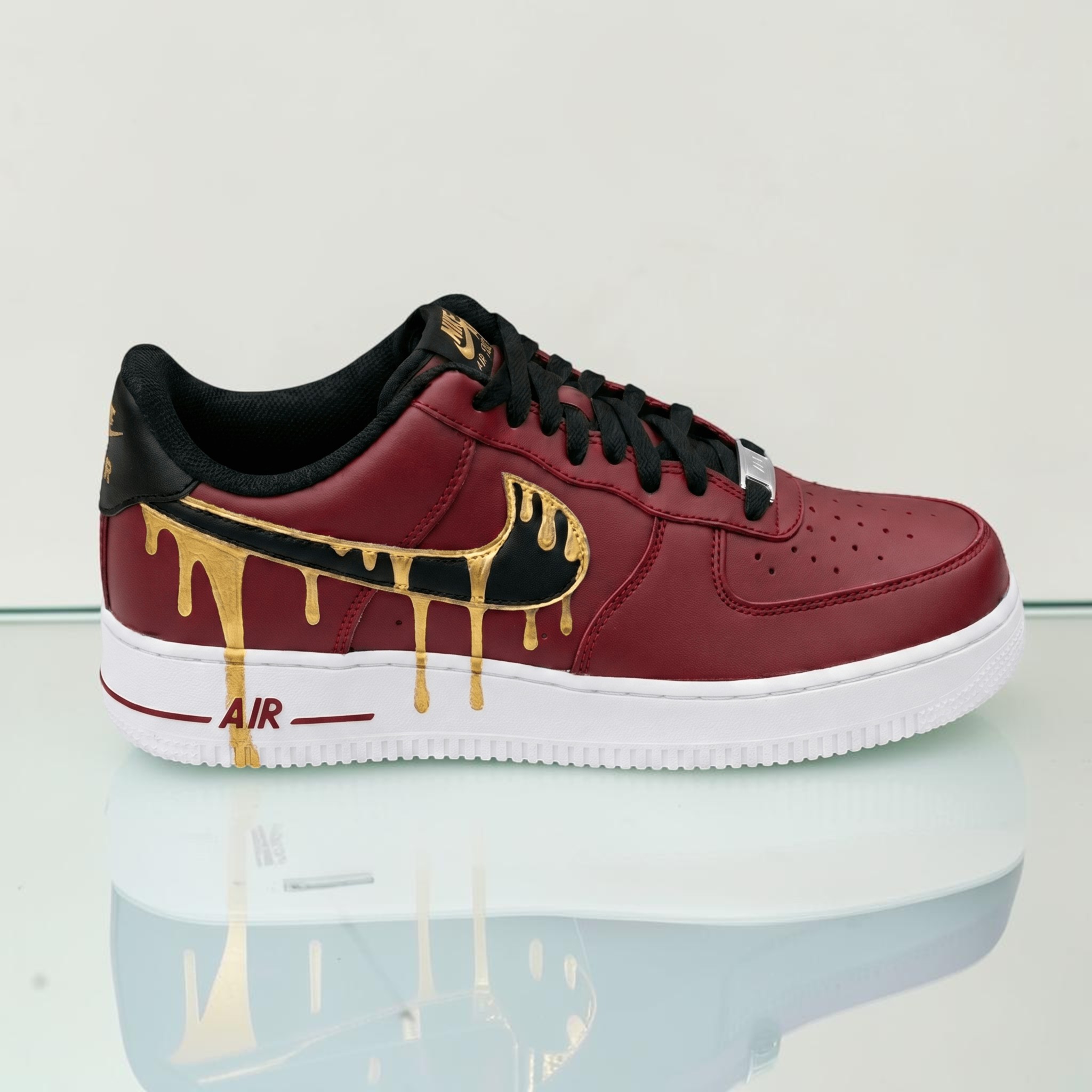 Deep Red Gold Drip Custom AF1 Sneakers, Hand Painted Red Gold AF1, Streetwear Shoes, Unique Gift for Sneakerheads. - gallery image 1