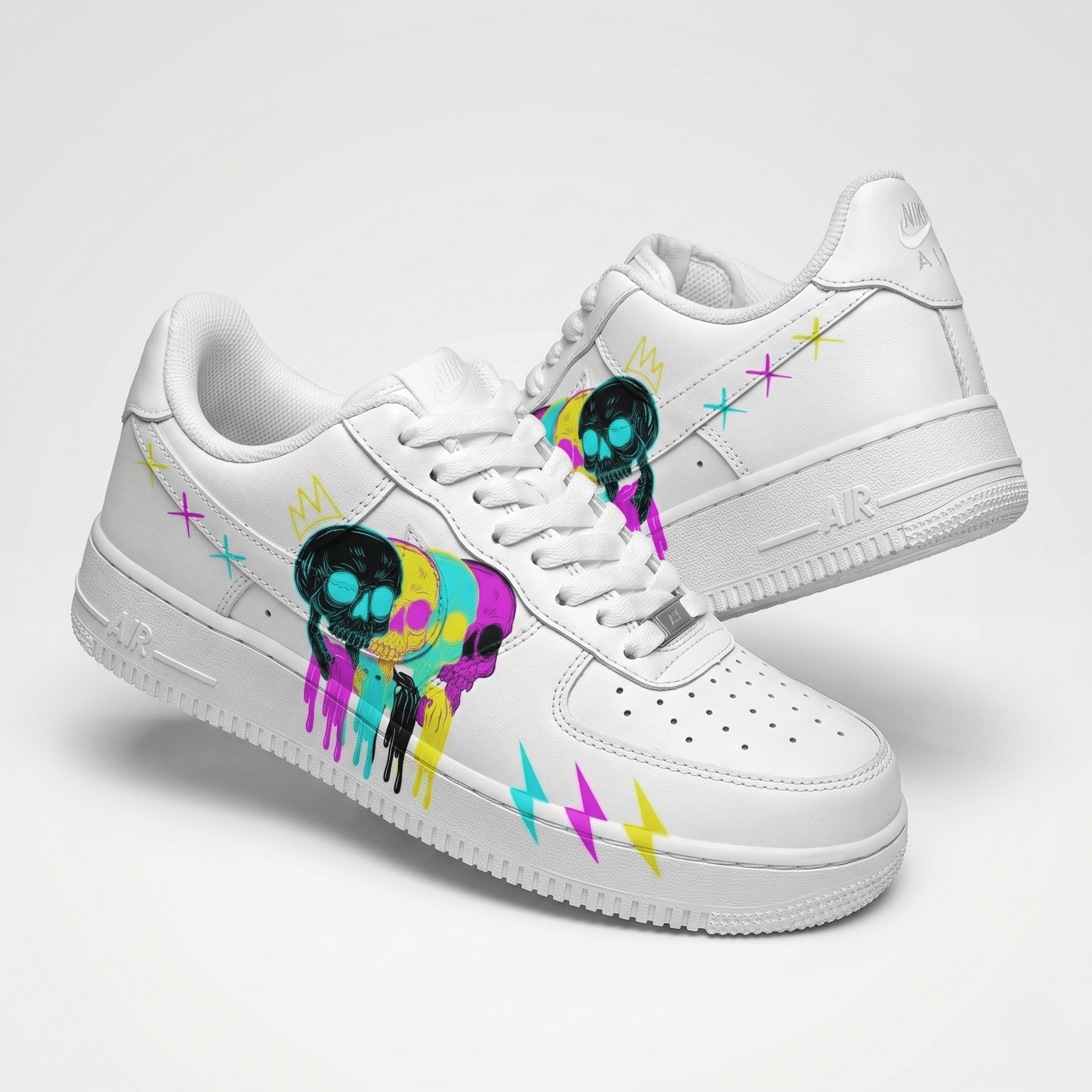 Custom Skull Drip AF1 Sneakers, Hand Painted Triple Skull AF1, Unique Colorful Streetwear Shoes, Gift for Him Her. - gallery image 4