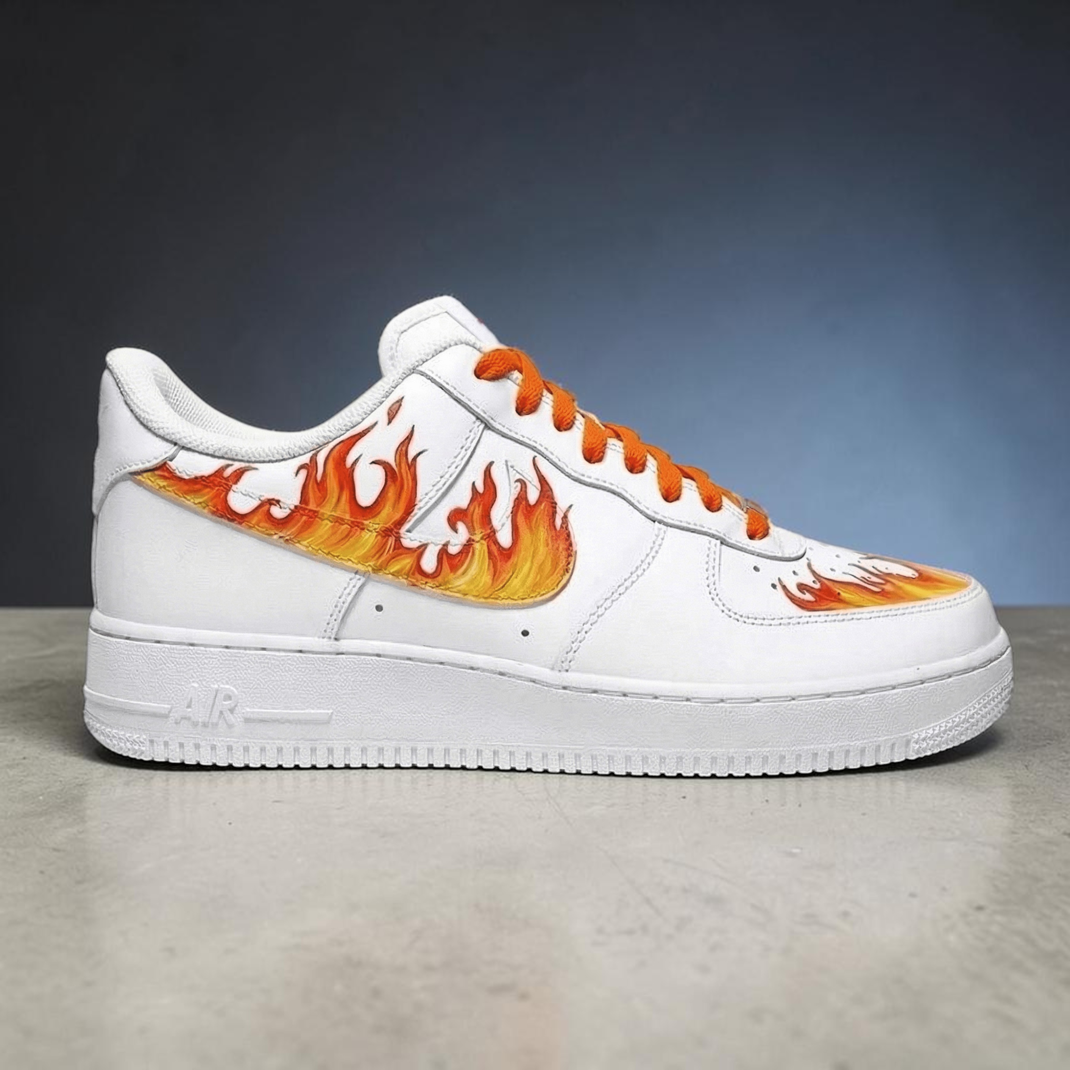 Custom Hand-Painted Fire Drip AF1 Sneakers, White Orange Flame Shoes - thumbnail