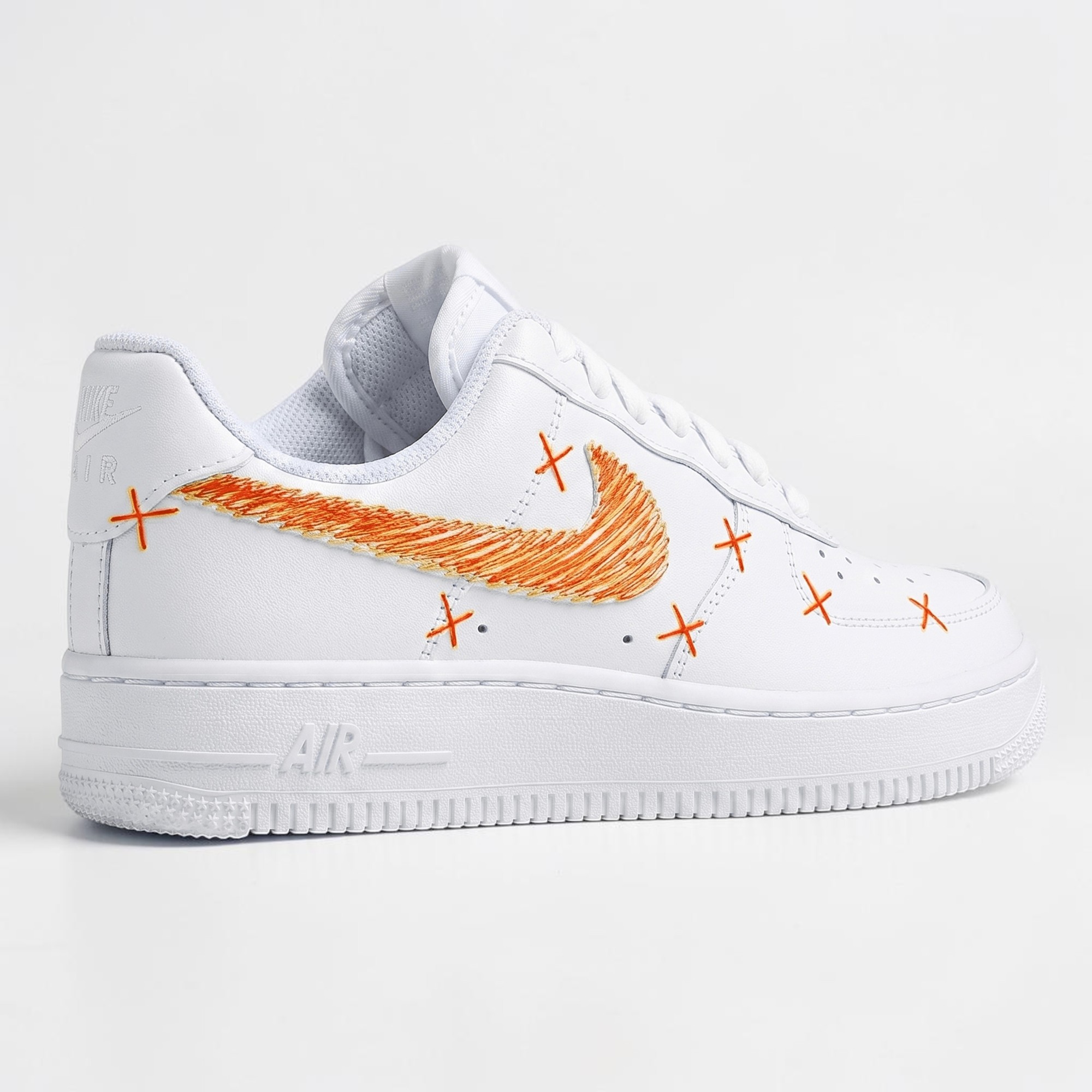 Orange Sketch Custom AF1 Sneakers, Hand Painted Style Fashion Shoes, White Orange Doodle AF1, Personalized Gift for Him Her. - gallery image 2
