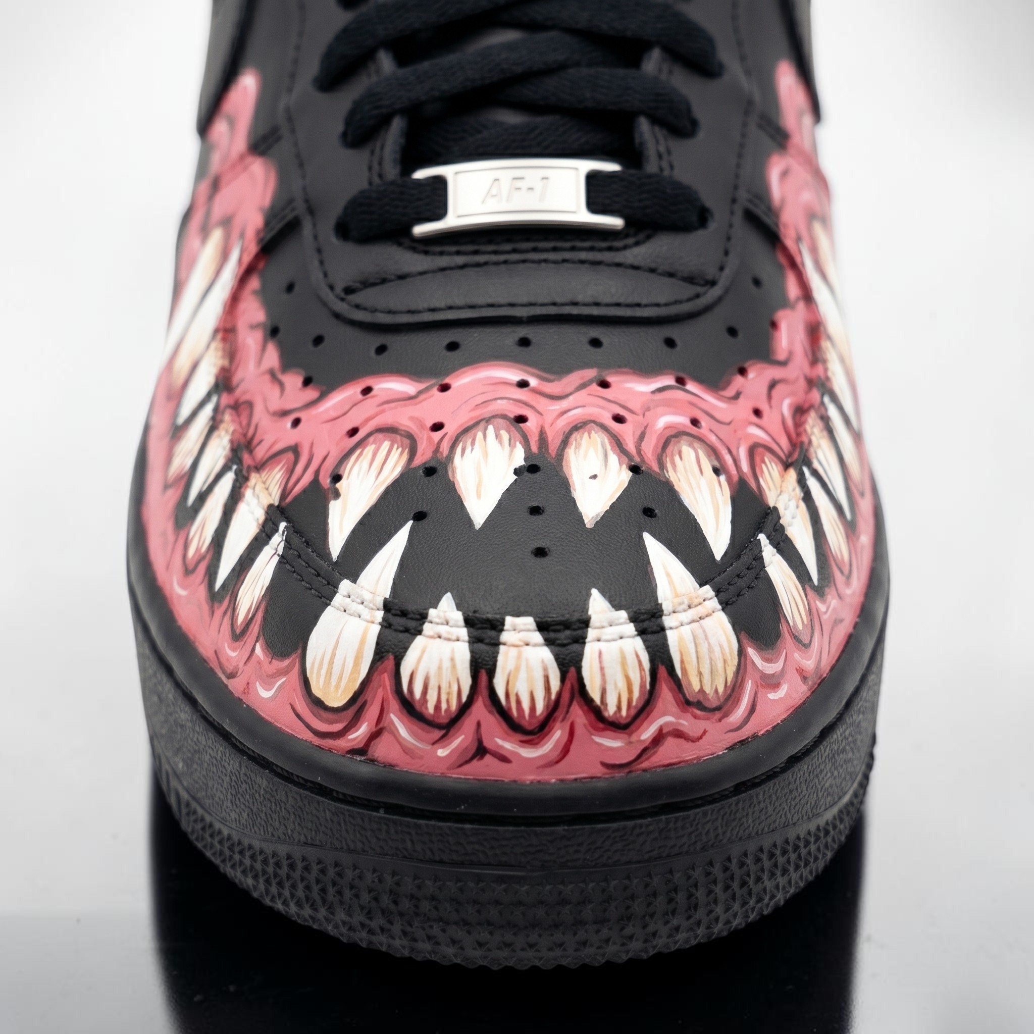 Custom Monster Mouth AF1 Sneakers, Hand Painted Horror Sneakers, Black AF1 Monster Teeth AF1 Shoes, Unique Streetwear Gift. - gallery image 2