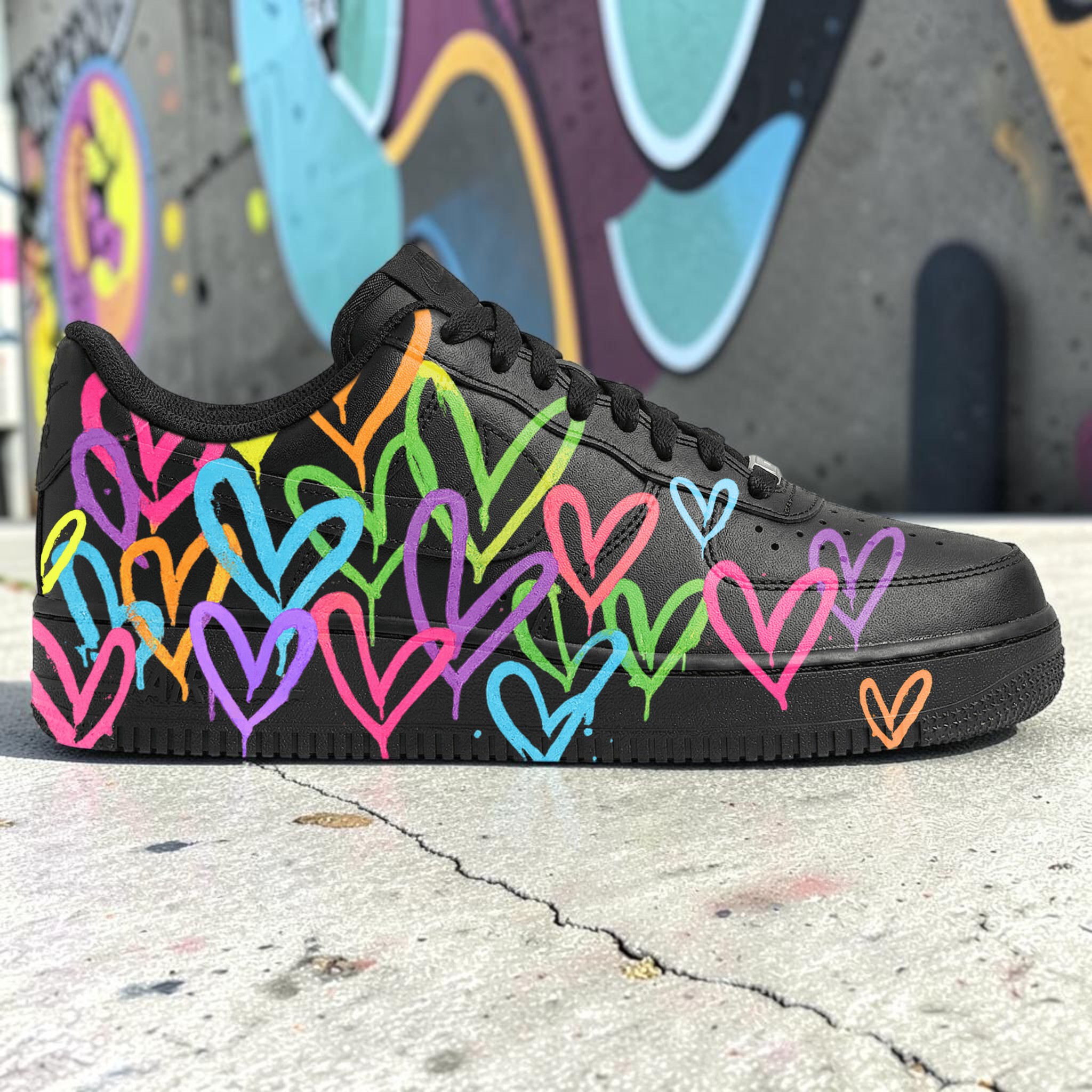 Custom Neon Heart AF1 Sneakers, Hand Painted Colorful Heart Splatter Shoes, Unique Streetwear AF1 Sneakers, Personalized Gift for Him Her. - gallery image 5