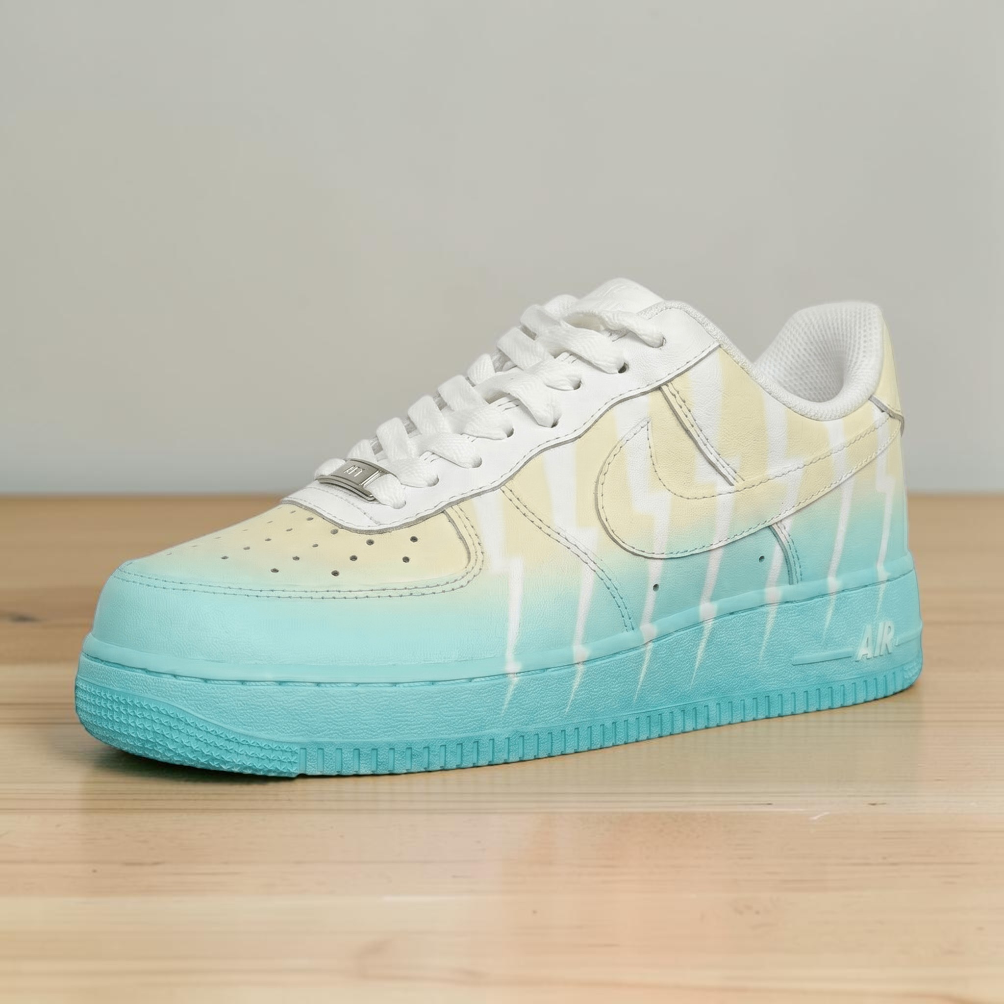 Custom Teal and Cream Gradient AF1 Sneakers, Unique Lightning Bolt Shoes, Hand Painted Lightning Bolt Design Sneakers, Gift for Sneakerheads - gallery image 2