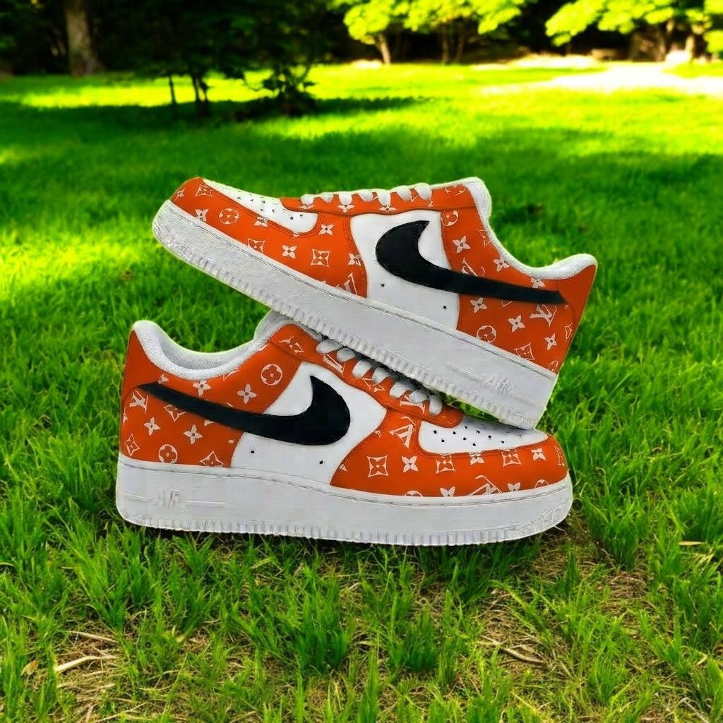 Fashion Luxury Custom Air Force 1 Sneakers, Hand Painted Luxury Brand AF1 Shoes, Personalized Brand Black AF1 Shoes - thumbnail