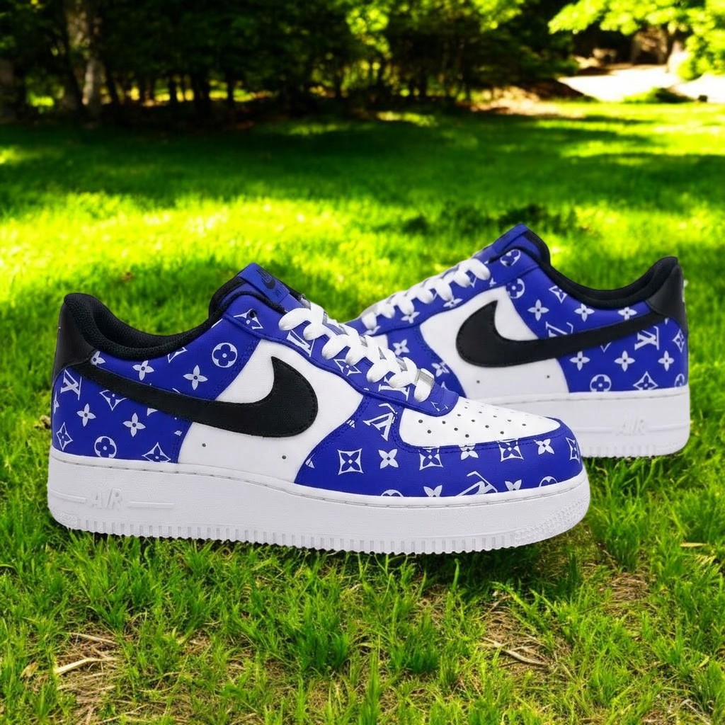 Custom Luxury Air Force 1 Sneakers, Hand Painted Black Grey Luxury AF1 Shoes, Personalized Brand Black AF1 Shoes - gallery image 1