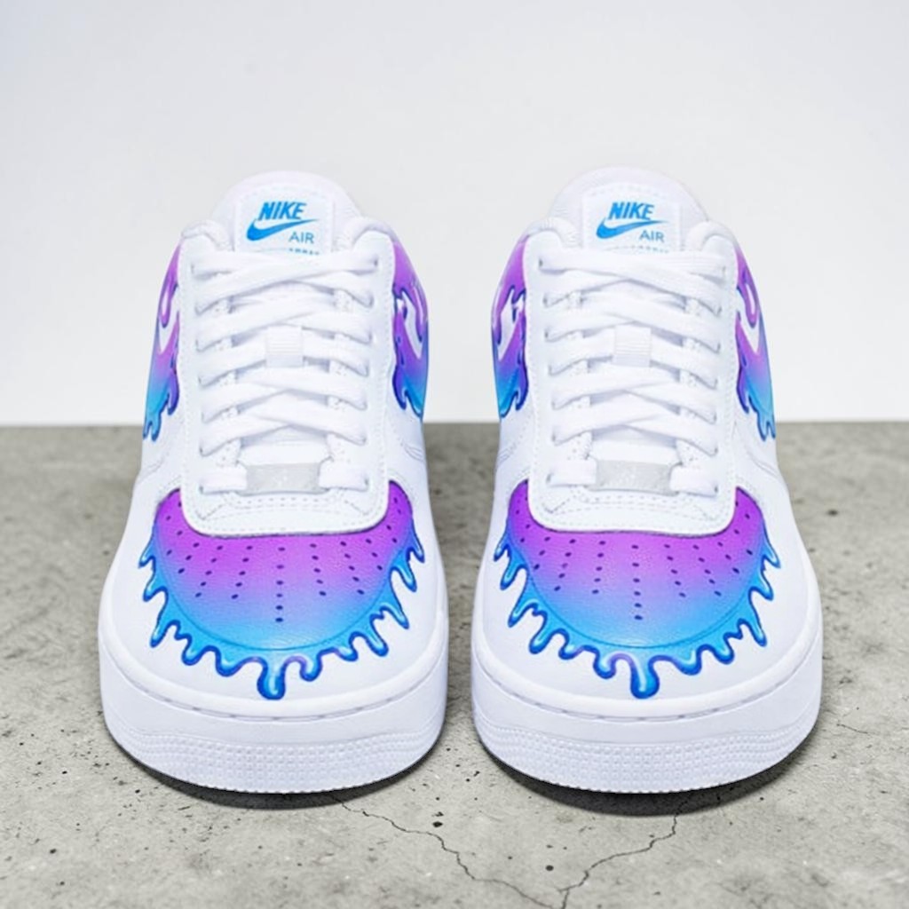 Custom Drip AF1 Sneakers, Purple Blue Ombre Hand Painted Shoes - gallery image 2