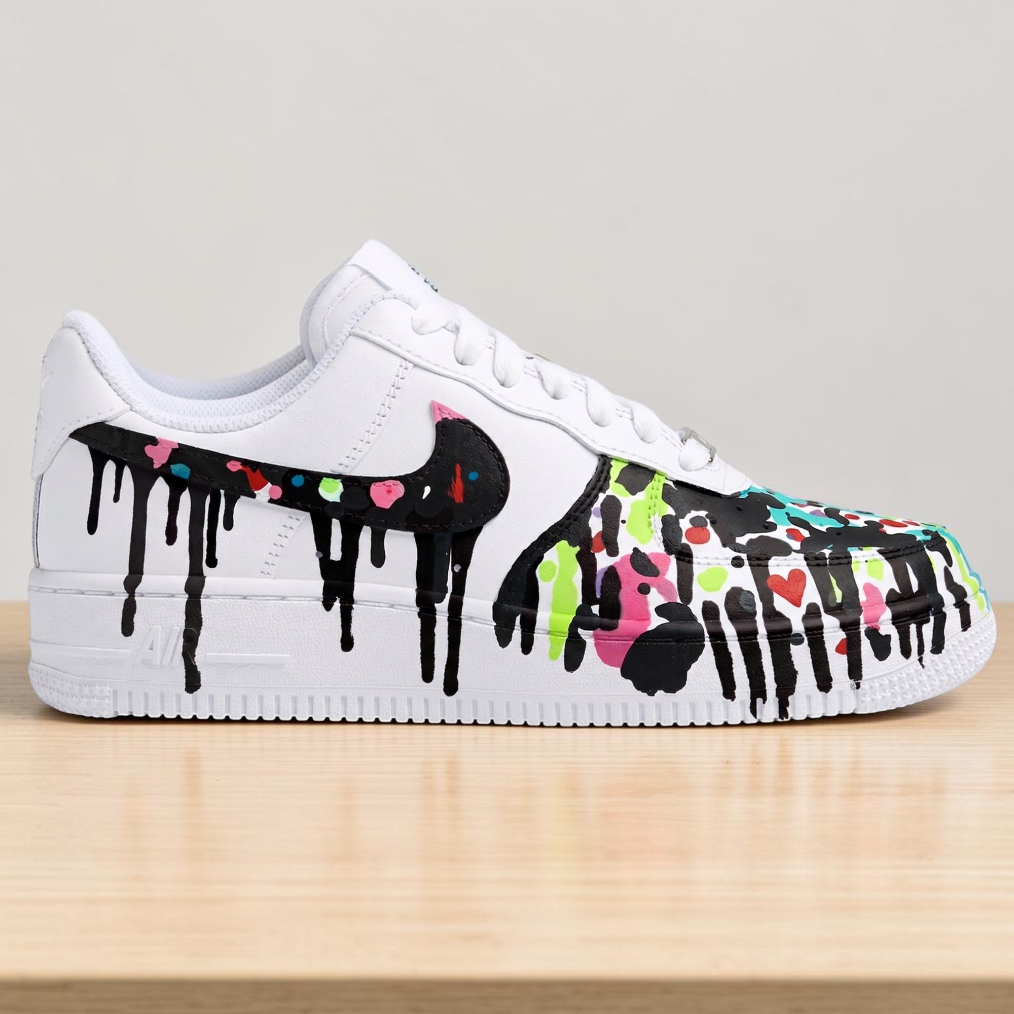 Hand Painted Colorful Splatter Sneakers, Color Drip Custom Shoes, Unique Streetwear Sneakers, Custom White Sneakers. - thumbnail