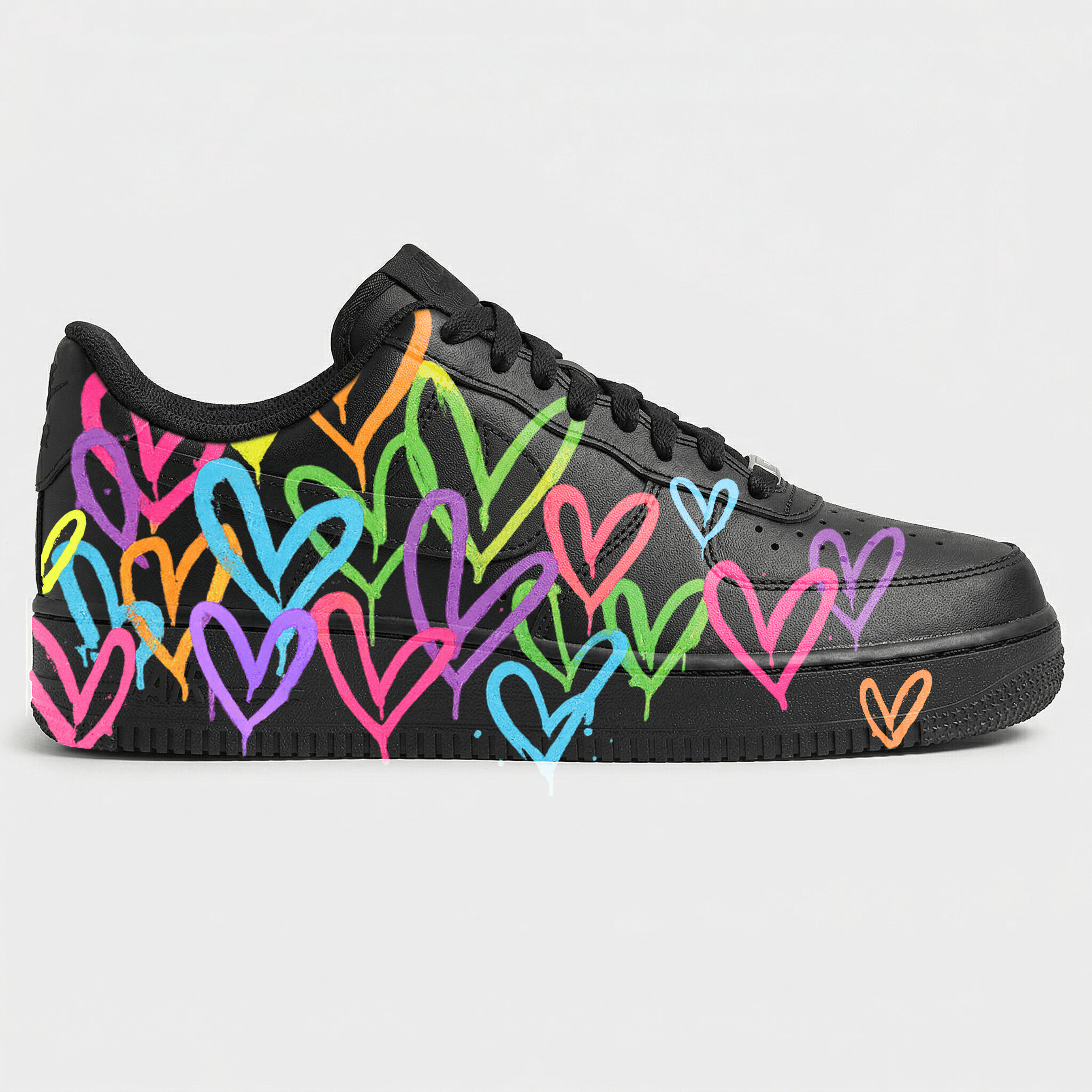 Custom Neon Heart AF1 Sneakers, Hand Painted Colorful Heart Splatter Shoes, Unique Streetwear AF1 Sneakers, Personalized Gift for Him Her. - thumbnail