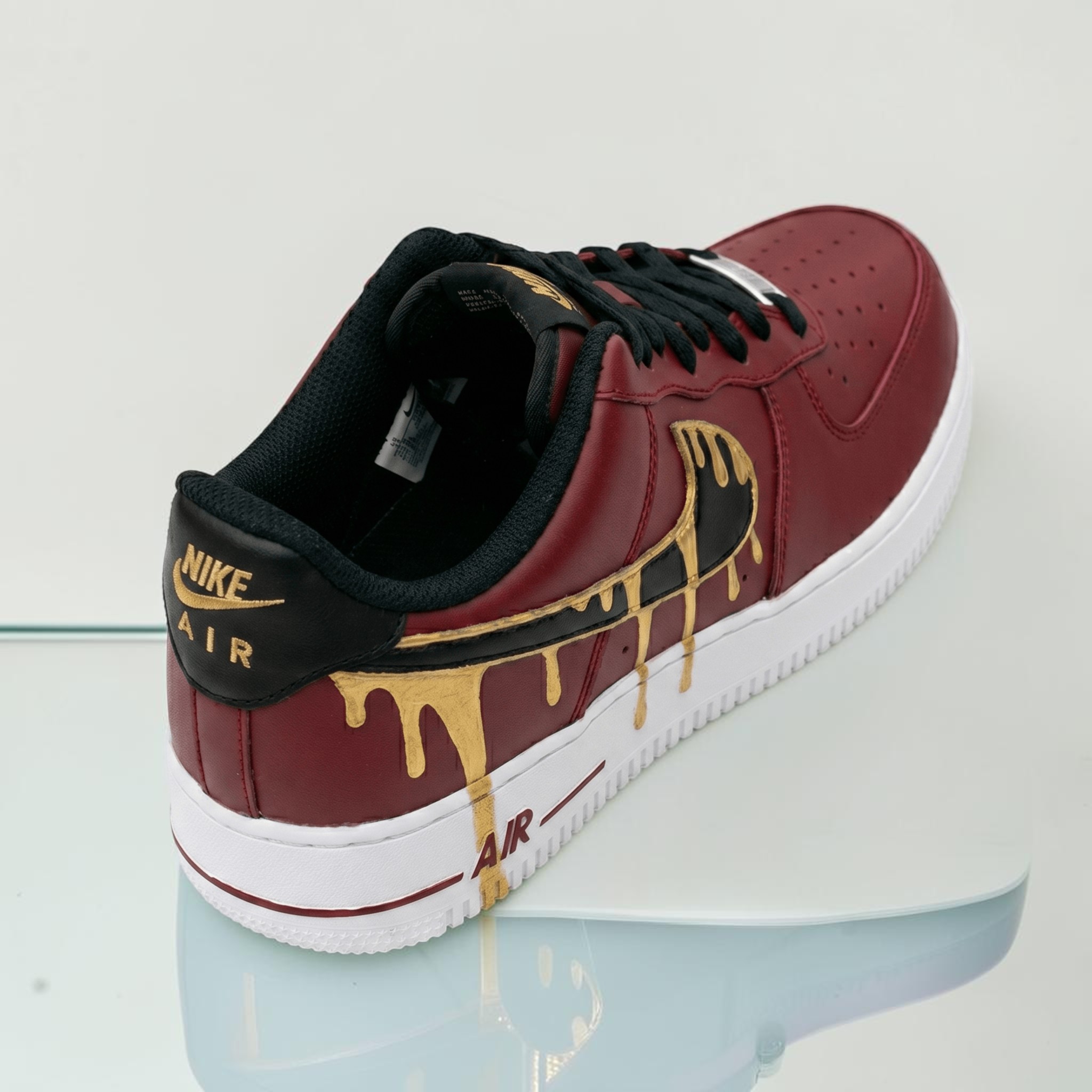 Deep Red Gold Drip Custom AF1 Sneakers, Hand Painted Red Gold AF1, Streetwear Shoes, Unique Gift for Sneakerheads. - gallery image 2