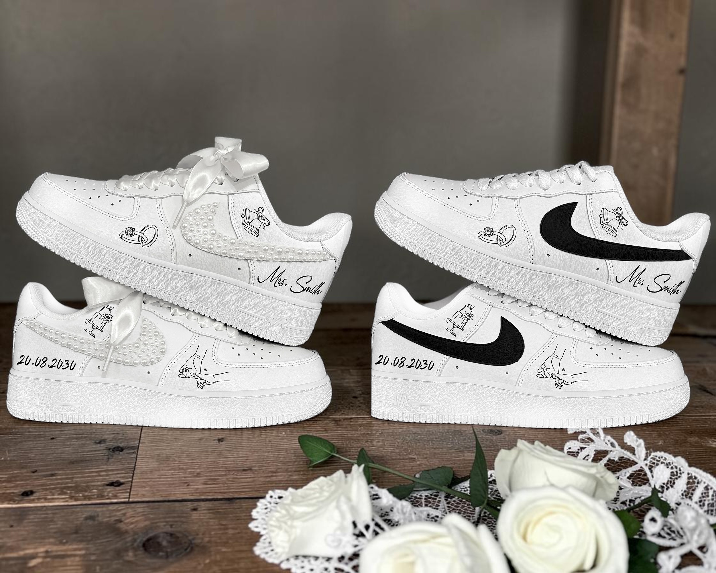 Custom Wedding Sneakers for Bride and Groom, Personalized Shoes Set, Hand Painted Bridal Shoes, Mr and Mrs Gift Idea - gallery image 1