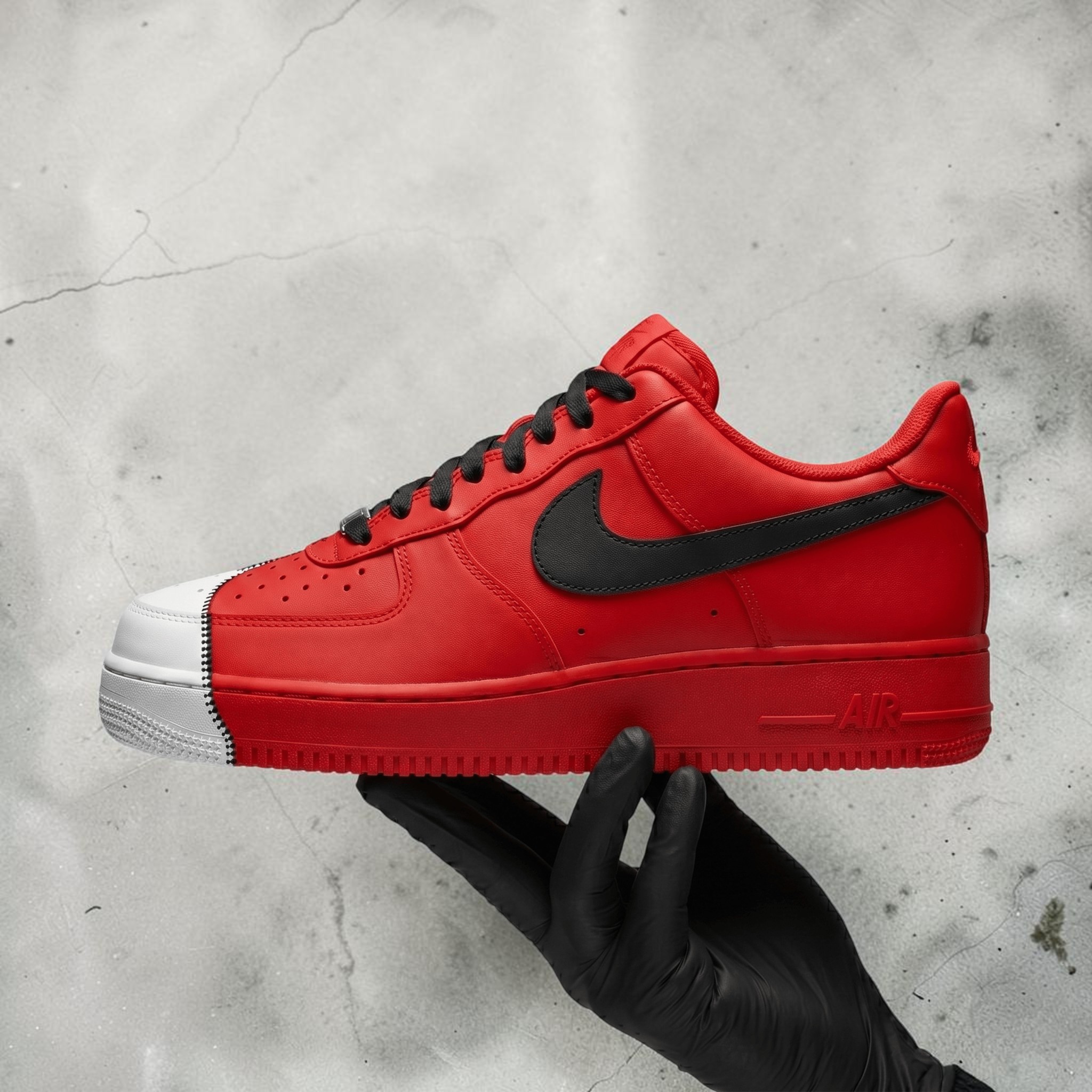 Custom Red Zipper AF1 Sneakers, Hand Painted Red with Zipper Sneakers, Streetwear Art Shoes, Personalized Red Black and White Sneakers. - gallery image 2