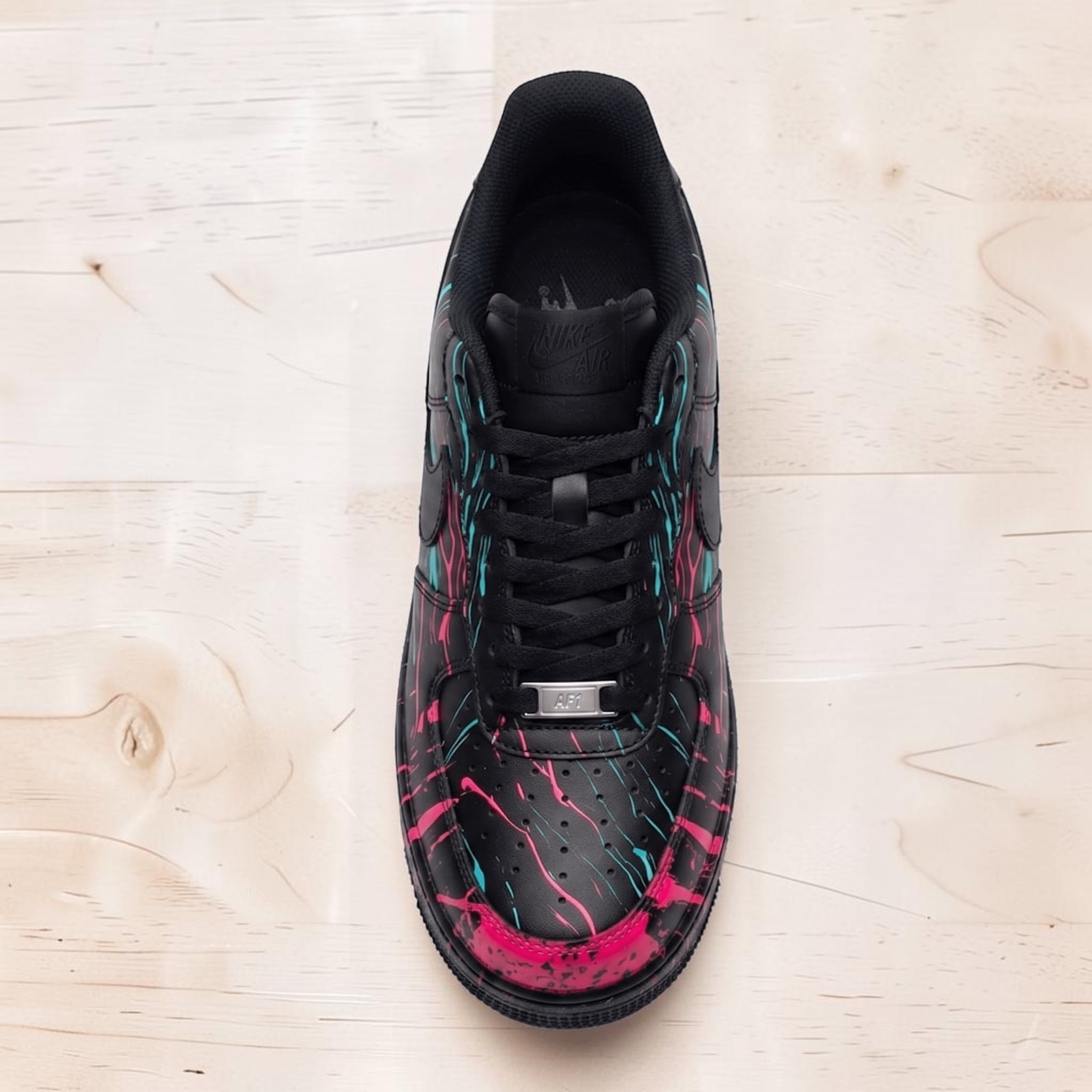 Custom Blue and Pink AF1 Sneakers, Hand Painted Black Shoes with Neon Gradient, Magenta to Blue Gradient Sneakers, Unique Gift for Him Her. - gallery image 2