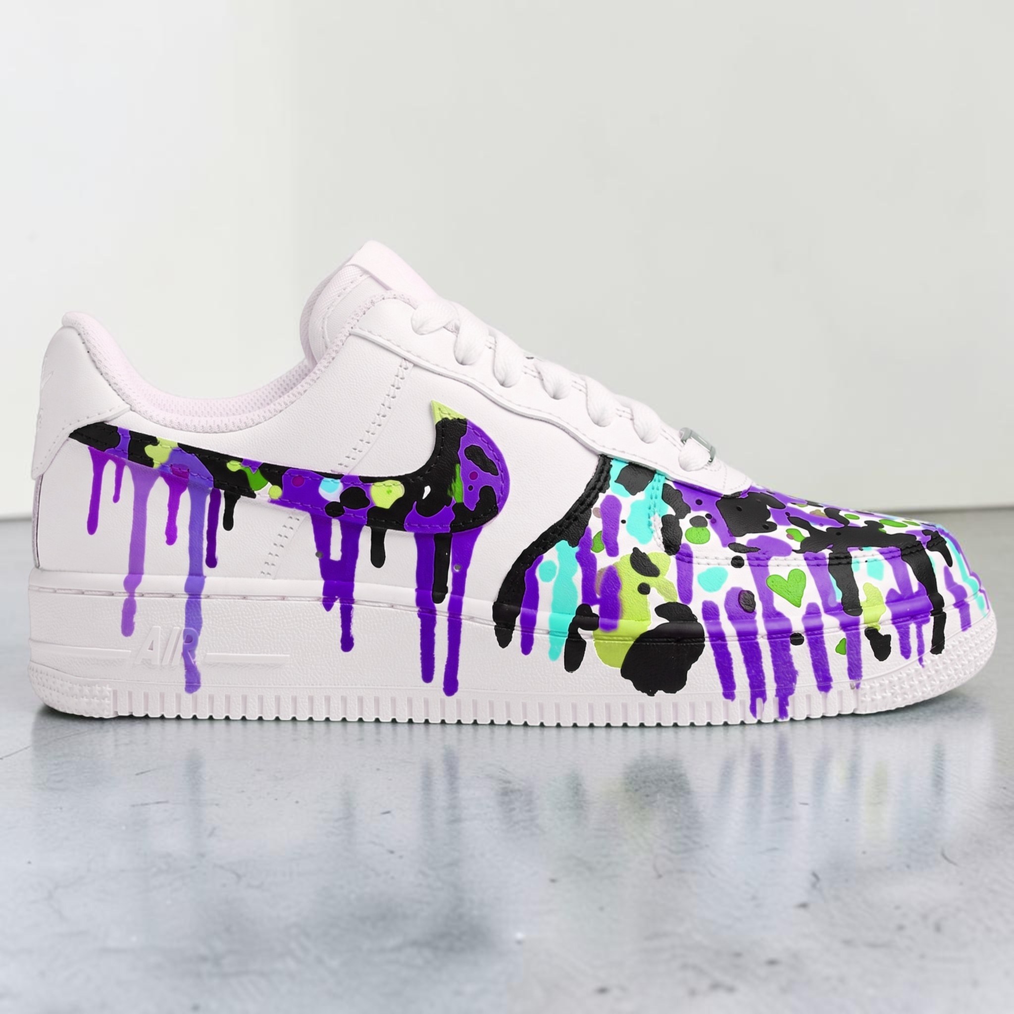 Custom Purple Neon Drip Sneakers, Hand Painted Splatter Sneakers, Unique Design Shoes, Personalized Gift for Bold Fashion. - gallery image 1