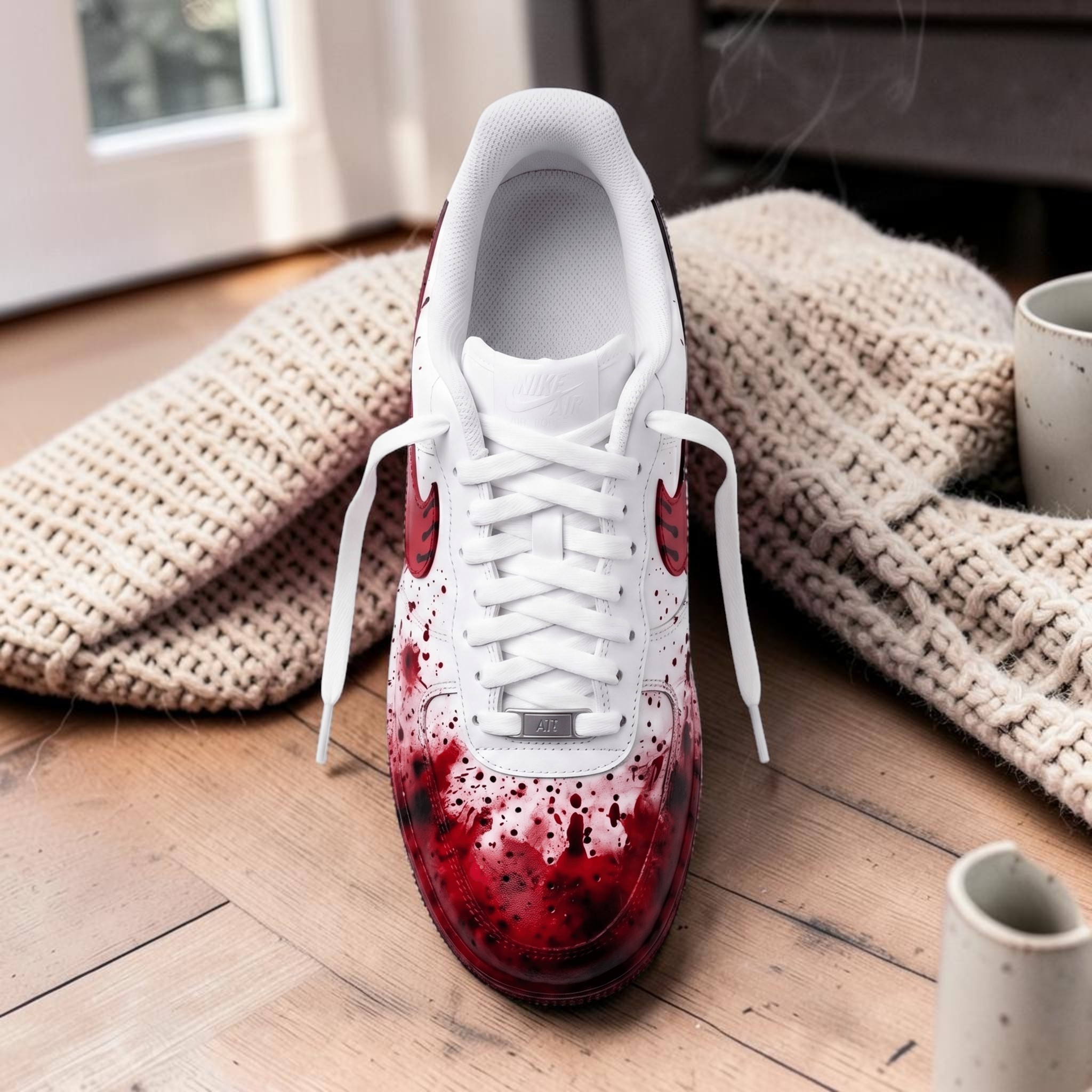 Custom Red Black Splatter Sneakers, Hand Painted Horror Aesthetic Shoes, Red Drip Sneakers, Unique Halloween Gift. - gallery image 1
