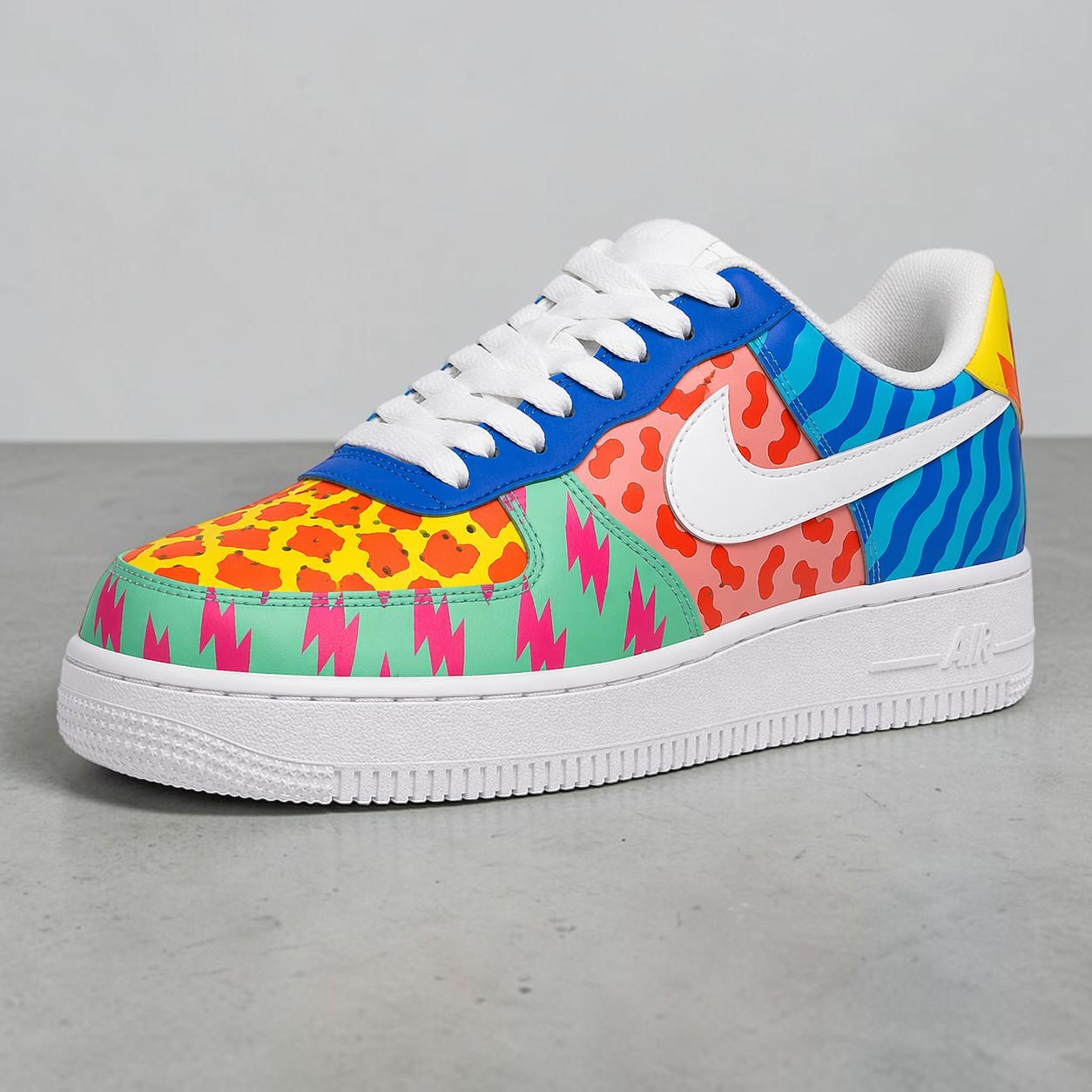 Custom Multi-Pattern AF1 Sneakers, Hand Painted Neon Patchwork Sneakers, Colorful Style Shoes, White Custom AF1, Unique Gift for Him Her. - gallery image 2